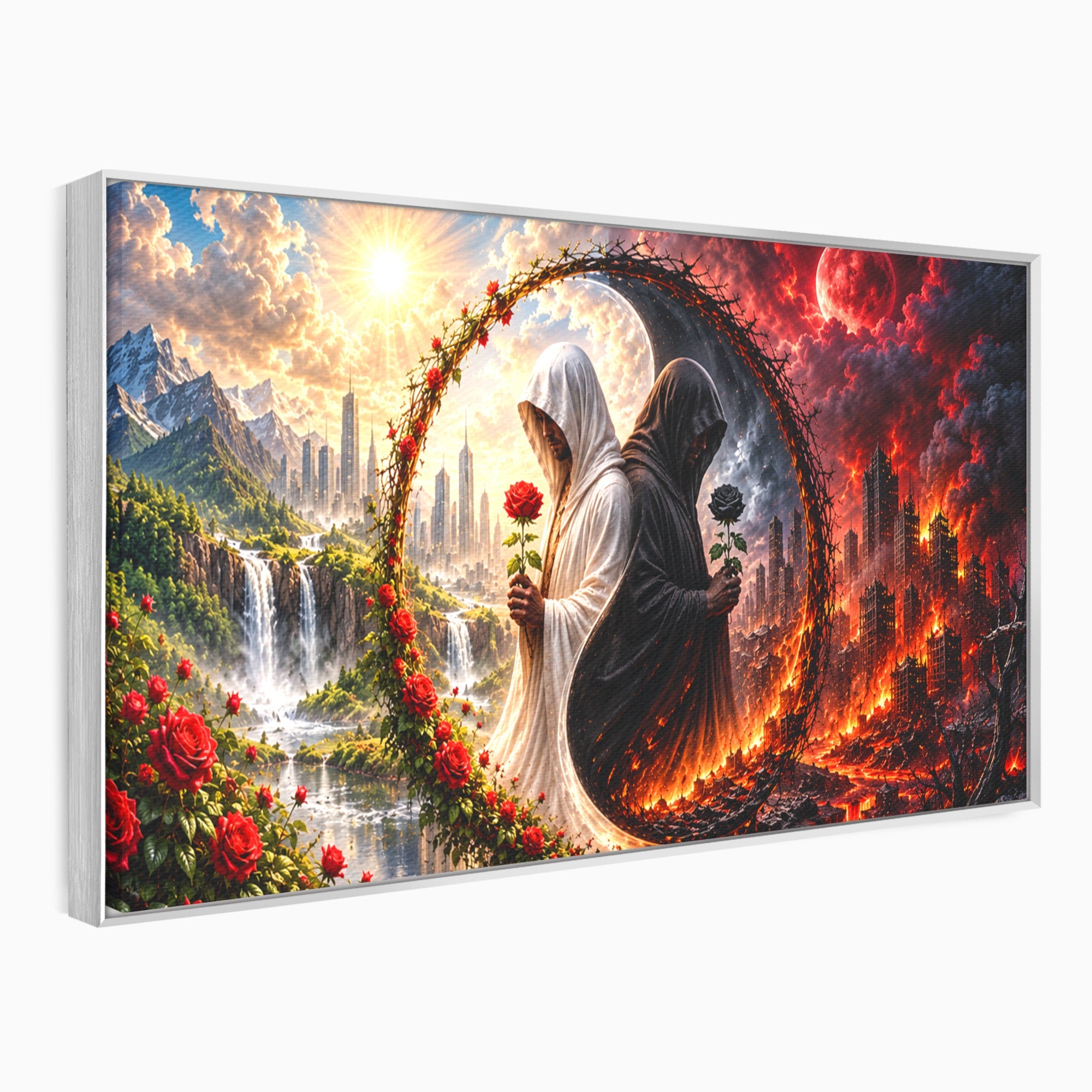 Tablou Canvas Premium LuxCanva® U1126, Echilibrul Dualitatii, Zi, Noapte, Echilibru, Mister, Dualitate, Living, Culori Vibrante