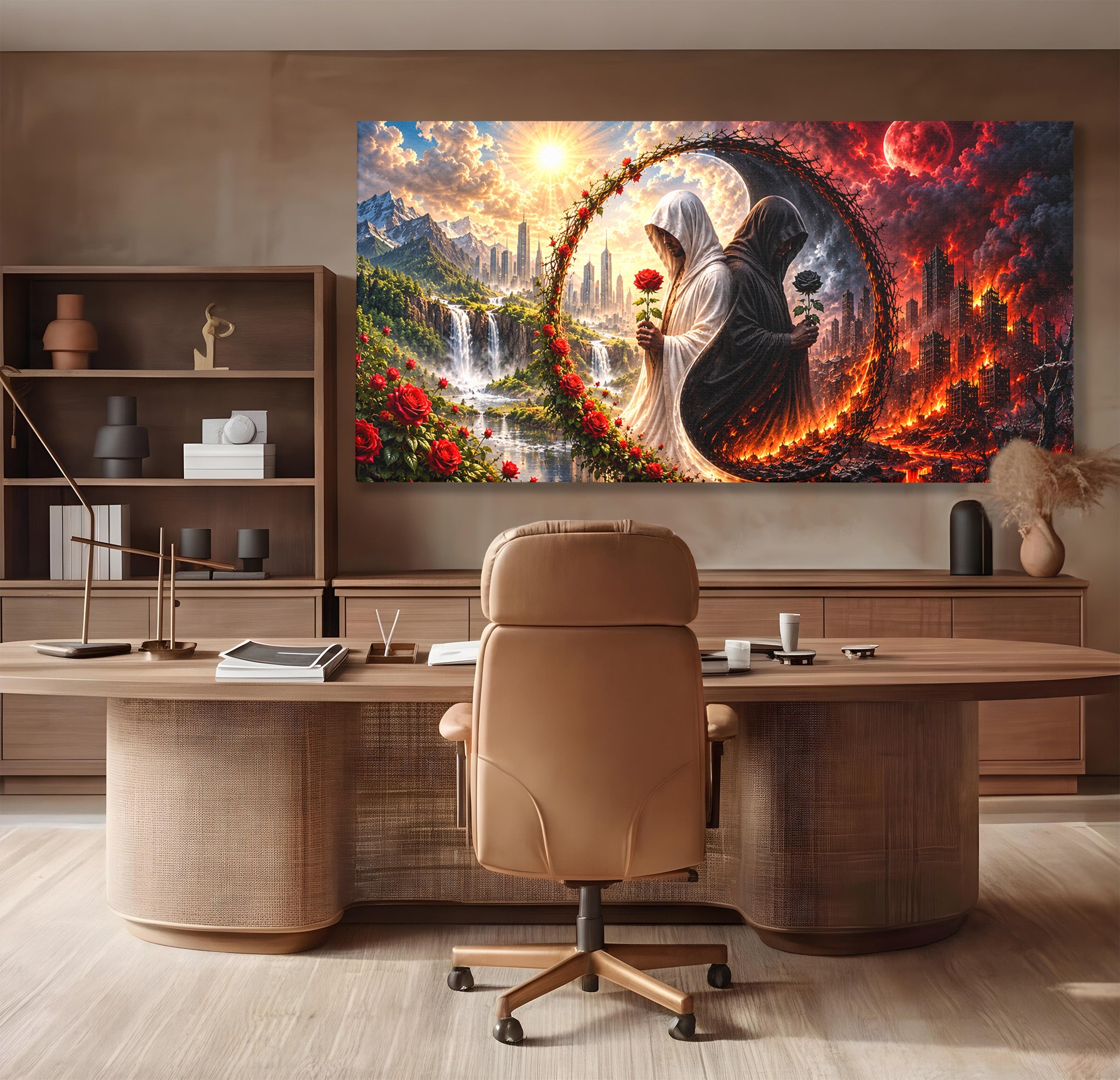 Tablou Canvas Premium LuxCanva® U1126, Echilibrul Dualitatii, Zi, Noapte, Echilibru, Mister, Dualitate, Living, Culori Vibrante