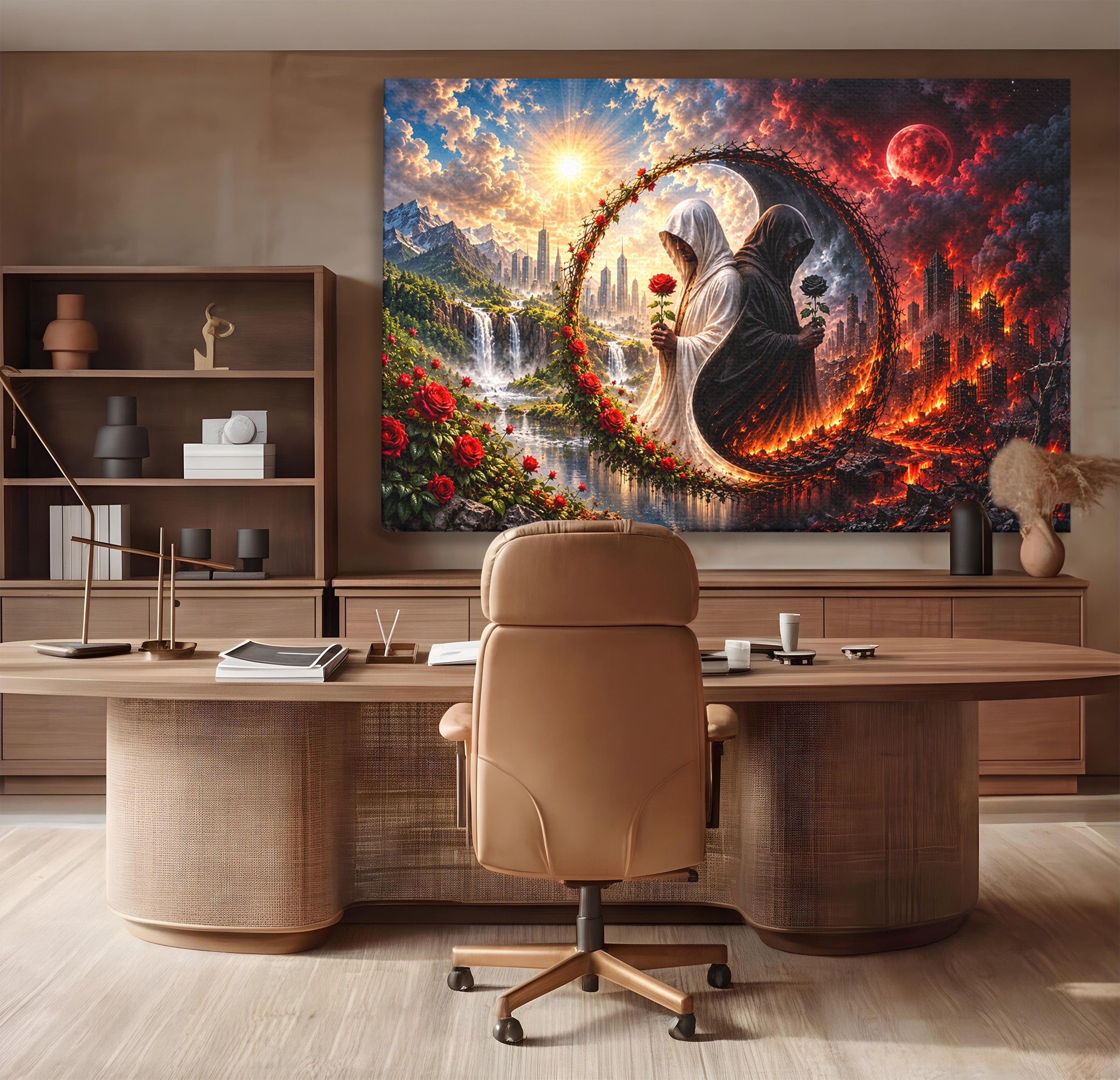 Tablou Canvas Premium LuxCanva® U1126, Echilibrul Dualitatii, Zi, Noapte, Echilibru, Mister, Dualitate, Living, Culori Vibrante