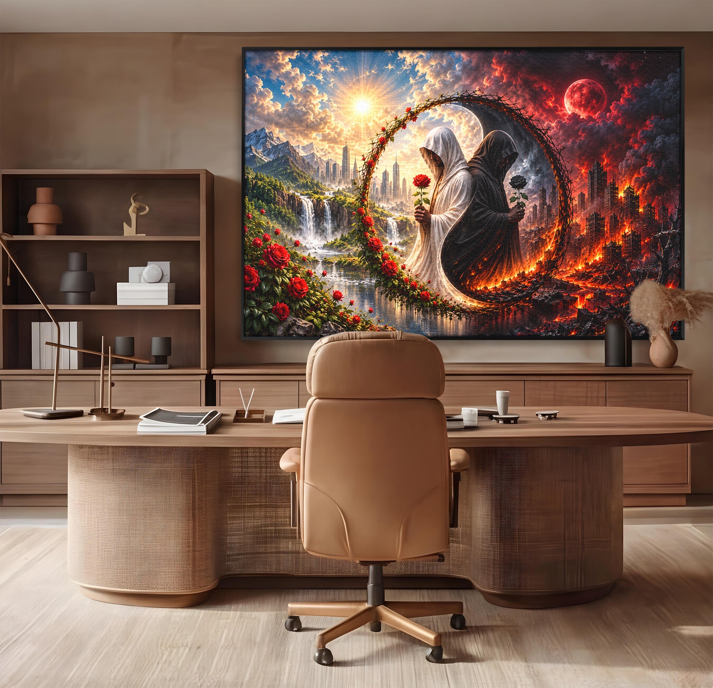 Tablou Canvas Premium LuxCanva® U1126, Echilibrul Dualitatii, Zi, Noapte, Echilibru, Mister, Dualitate, Living, Culori Vibrante