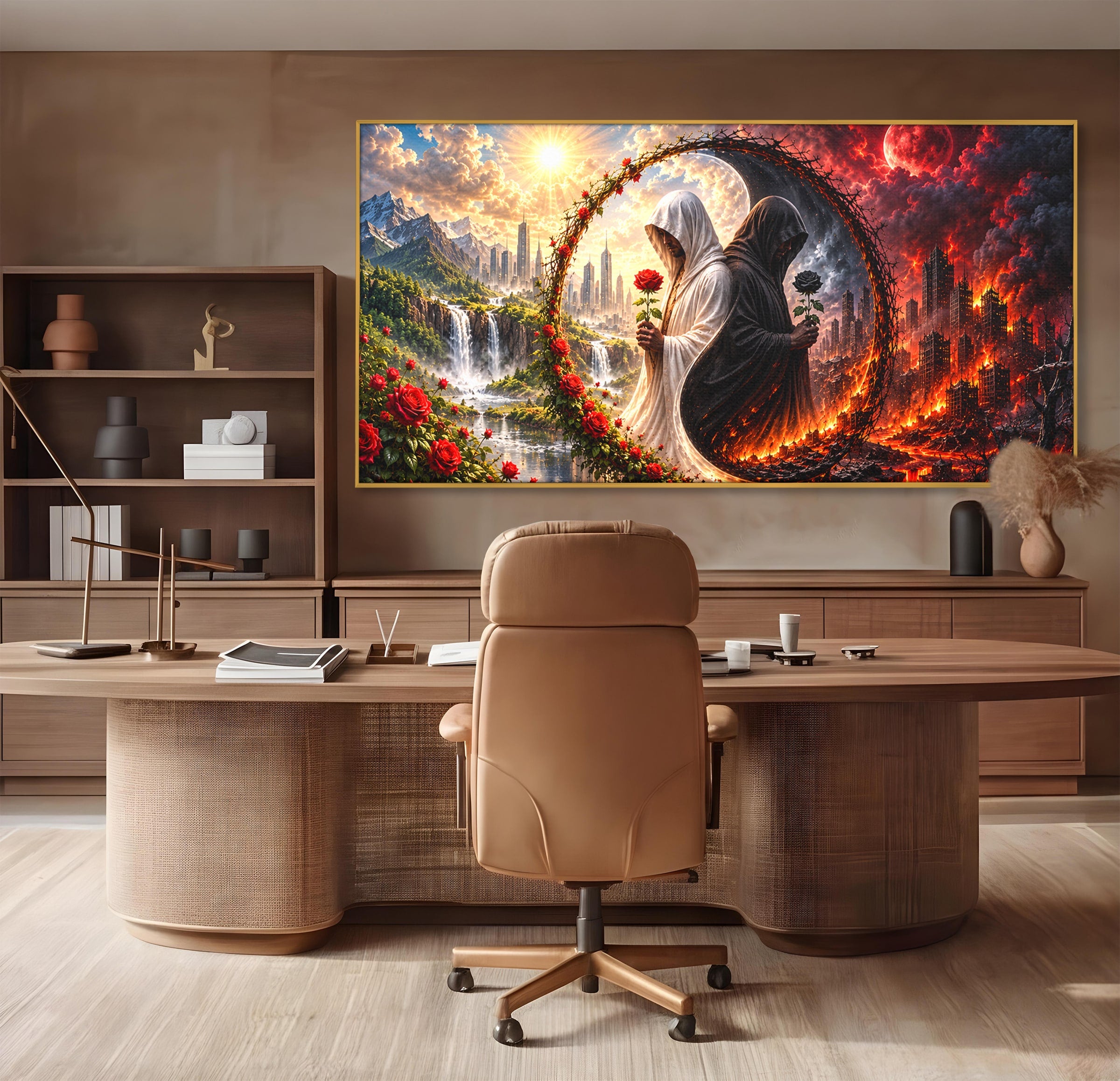 Tablou Canvas Premium LuxCanva® U1126, Echilibrul Dualitatii, Zi, Noapte, Echilibru, Mister, Dualitate, Living, Culori Vibrante
