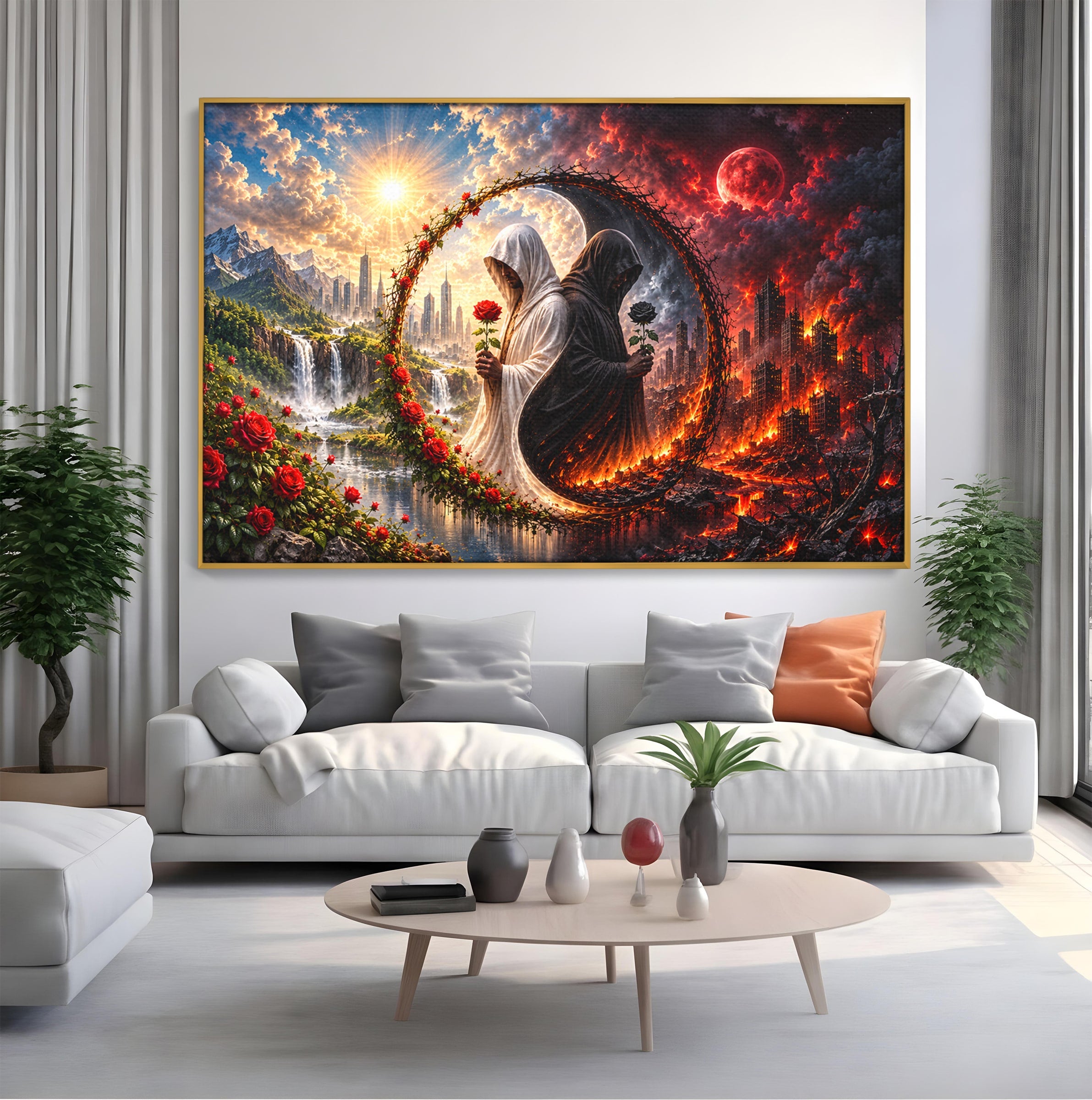 Tablou Canvas Premium LuxCanva® U1126, Echilibrul Dualitatii, Zi, Noapte, Echilibru, Mister, Dualitate, Living, Culori Vibrante