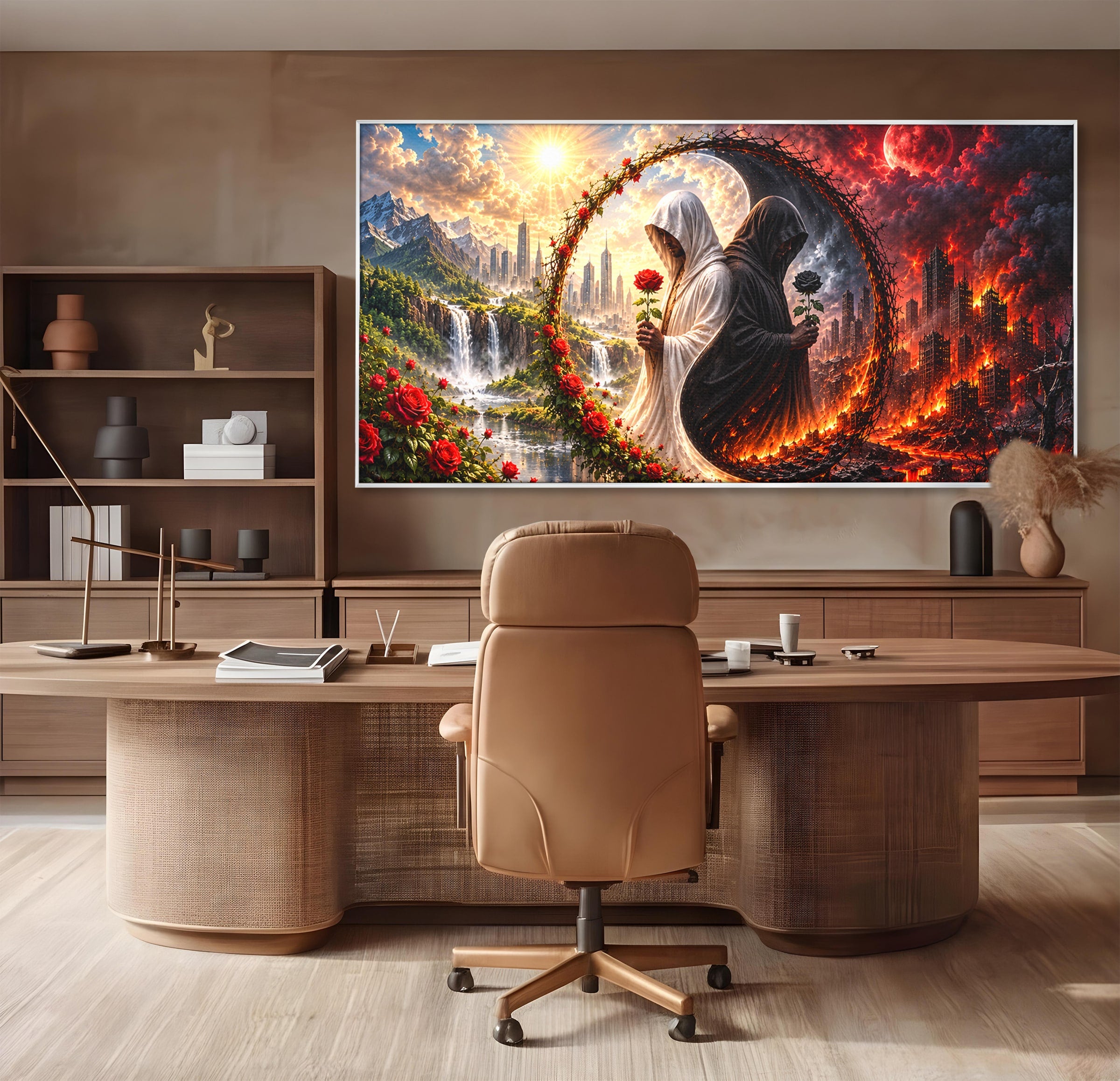 Tablou Canvas Premium LuxCanva® U1126, Echilibrul Dualitatii, Zi, Noapte, Echilibru, Mister, Dualitate, Living, Culori Vibrante