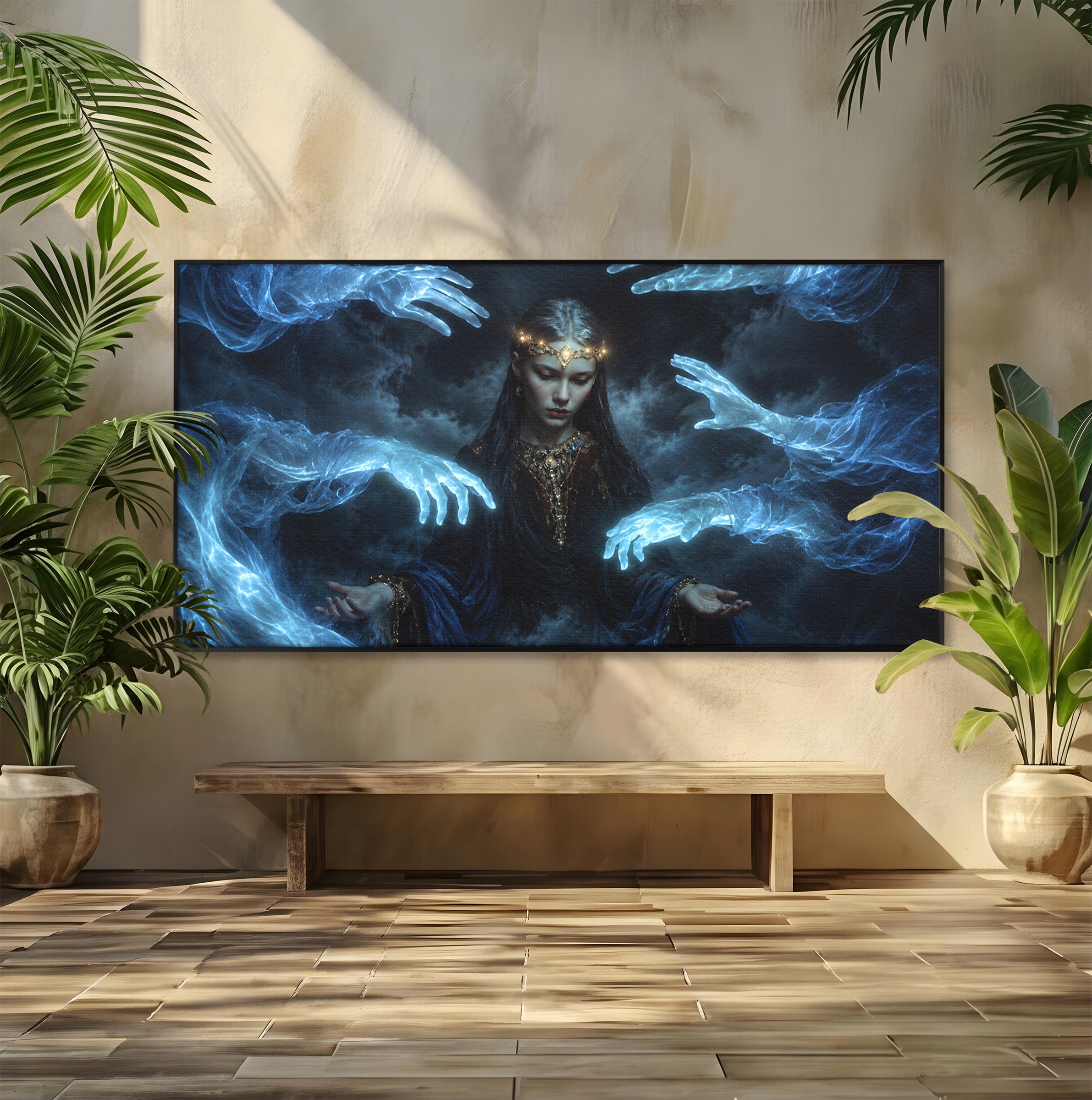 Tablou Canvas Premium LuxCanva® U1128, Misterul Mainilor Fantomatice, Fantezie, Mister, Maini, Portret, Dormitor, Culori Vibrante