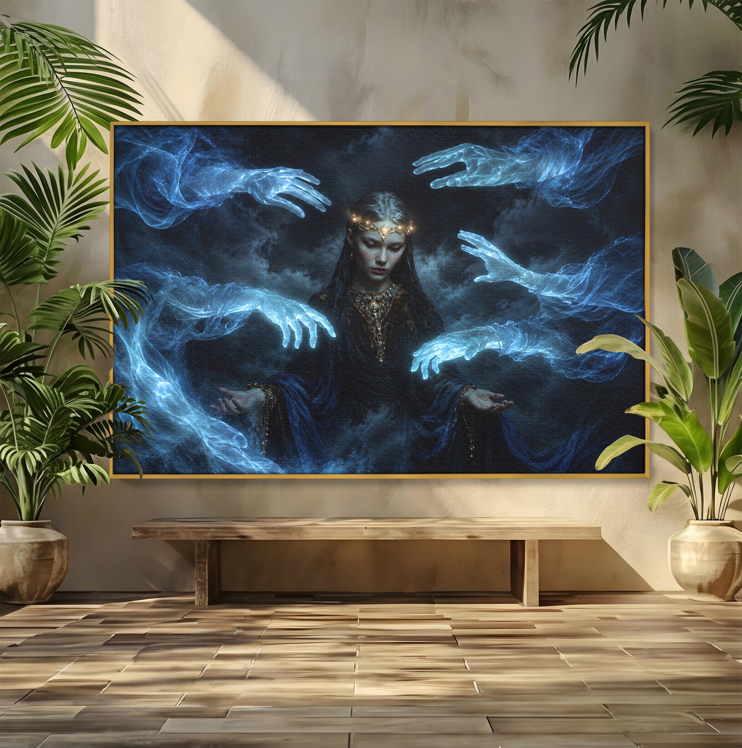 Tablou Canvas Premium LuxCanva® U1128, Misterul Mainilor Fantomatice, Fantezie, Mister, Maini, Portret, Dormitor, Culori Vibrante