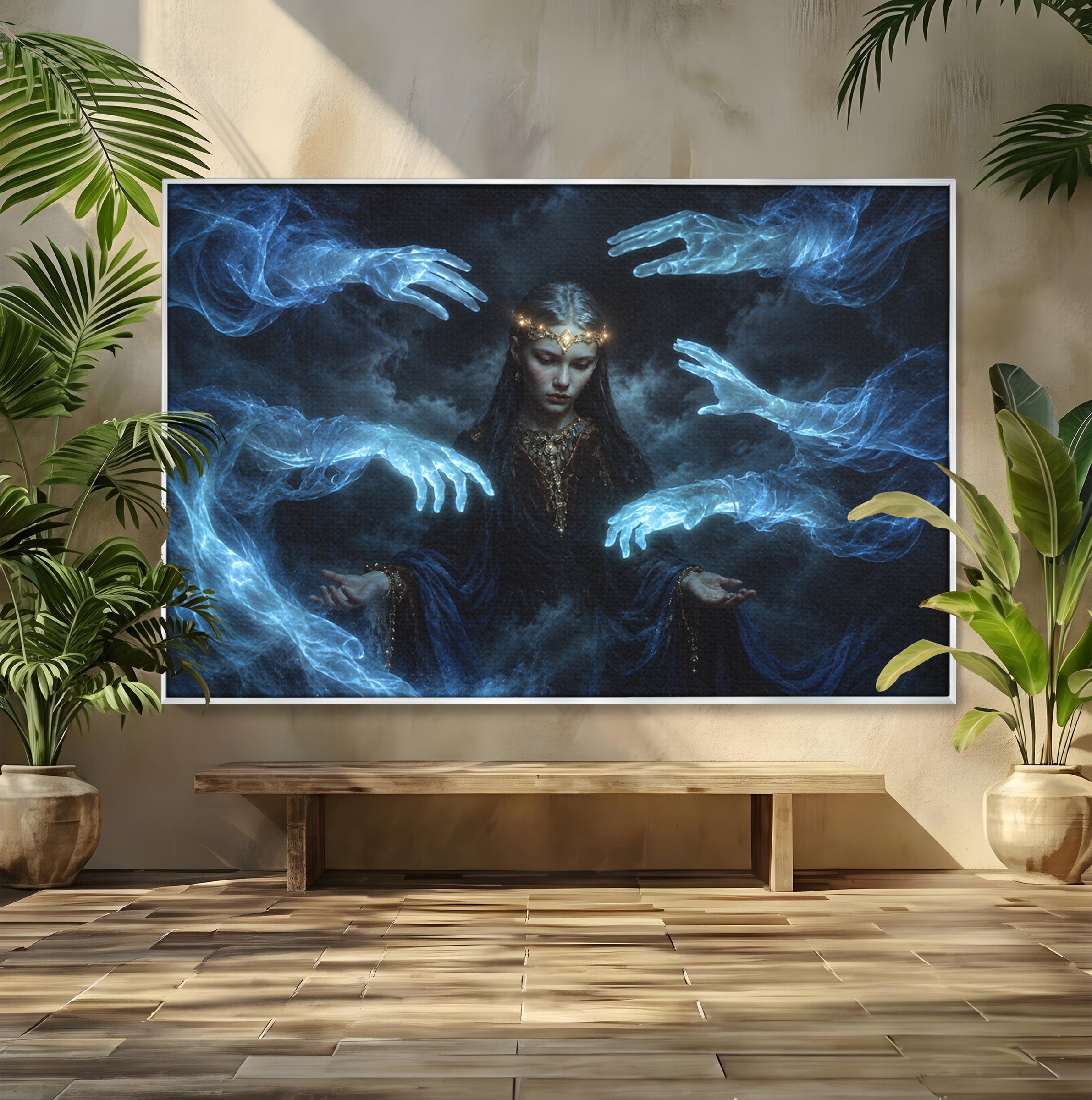 Tablou Canvas Premium LuxCanva® U1128, Misterul Mainilor Fantomatice, Fantezie, Mister, Maini, Portret, Dormitor, Culori Vibrante