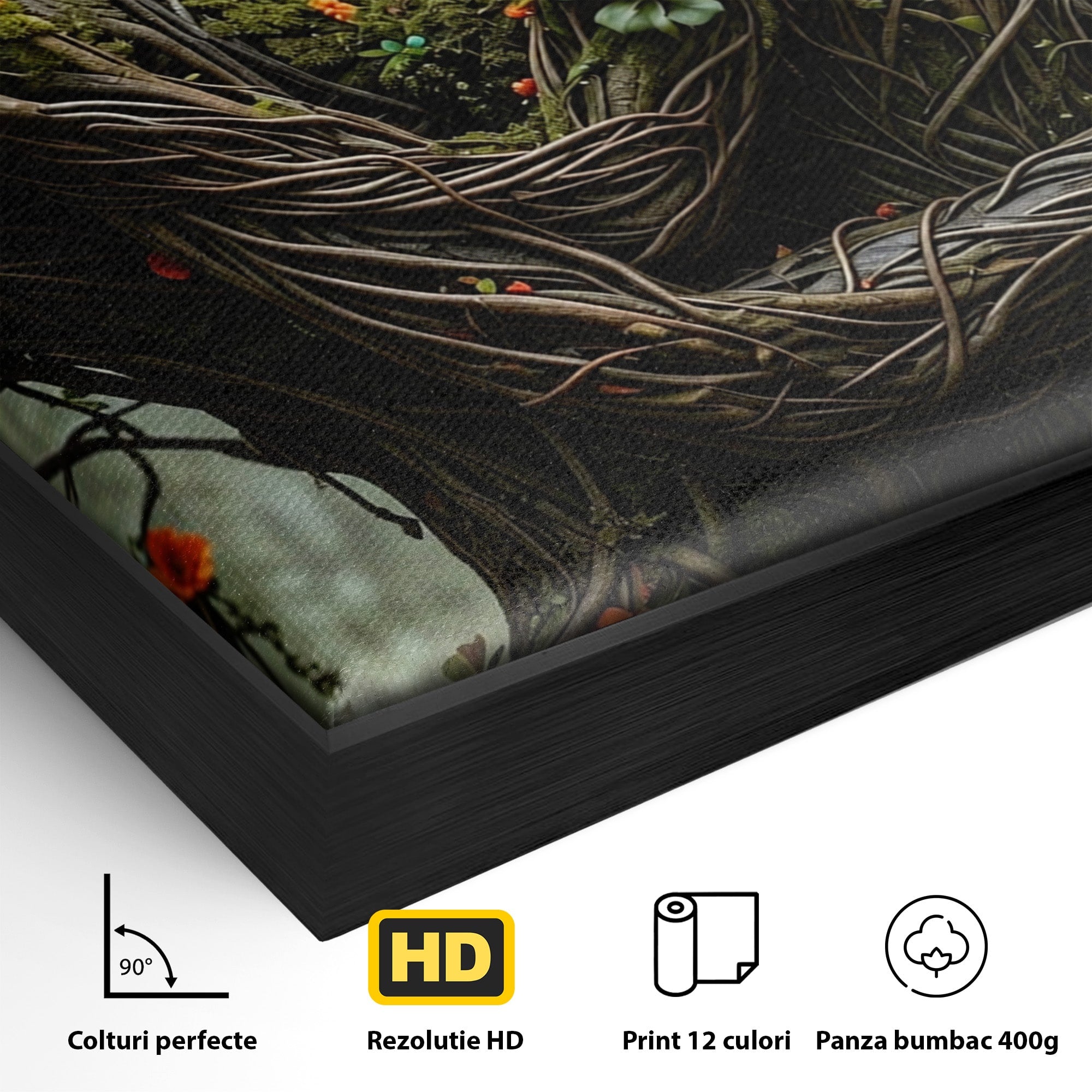Tablou Canvas Premium LuxCanva® U1129, Îmbrățișarea Elementelor, Cuplu, Natura, Trunchiuri, Flori, Living, Dormitor, Culori Vibrante