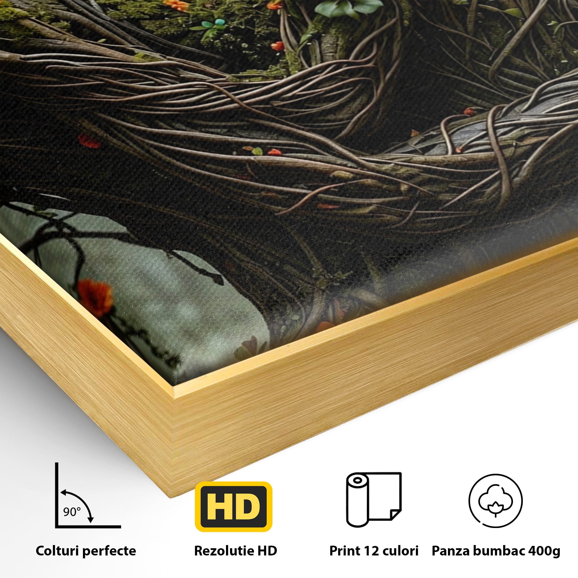Tablou Canvas Premium LuxCanva® U1129, Îmbrățișarea Elementelor, Cuplu, Natura, Trunchiuri, Flori, Living, Dormitor, Culori Vibrante