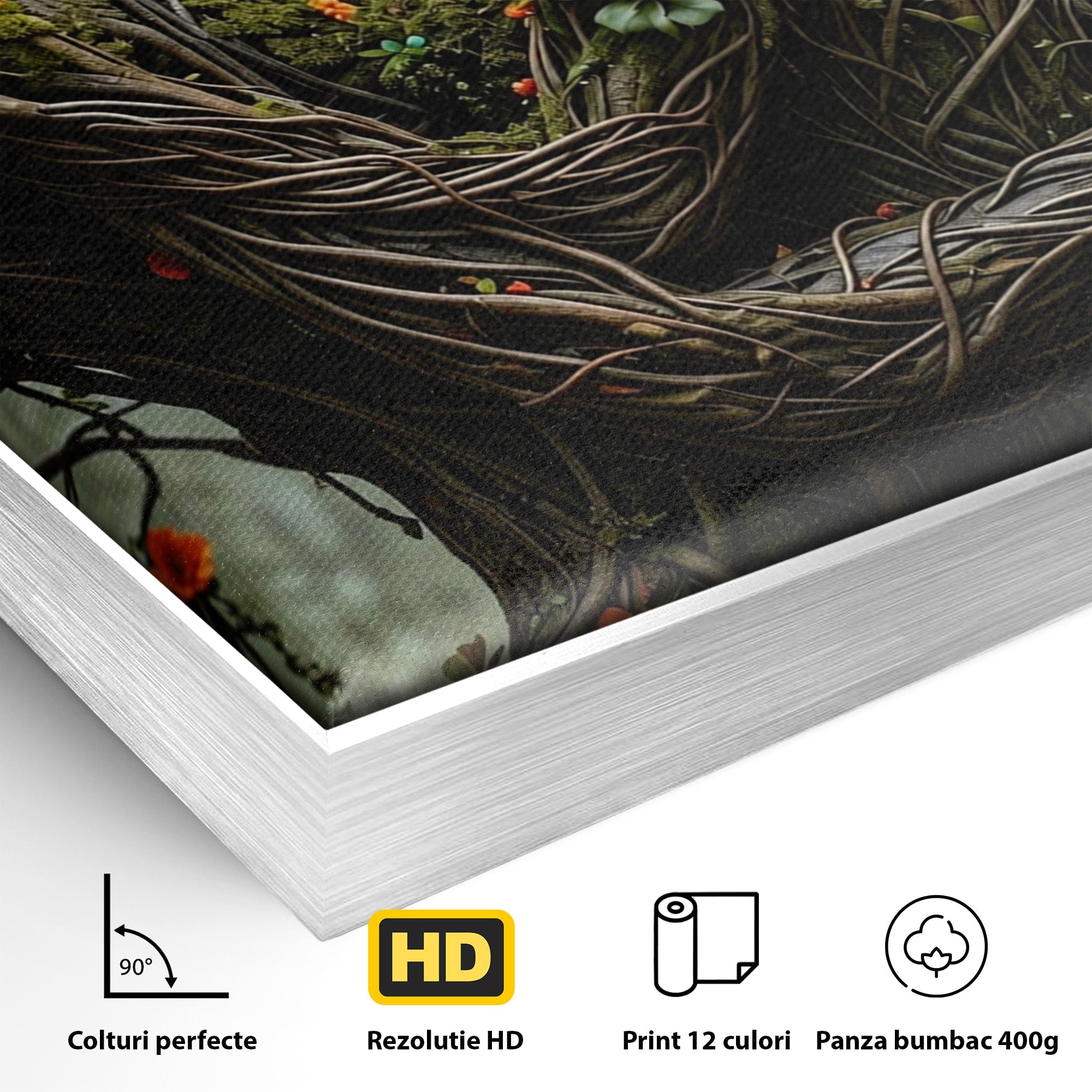 Tablou Canvas Premium LuxCanva® U1129, Îmbrățișarea Elementelor, Cuplu, Natura, Trunchiuri, Flori, Living, Dormitor, Culori Vibrante