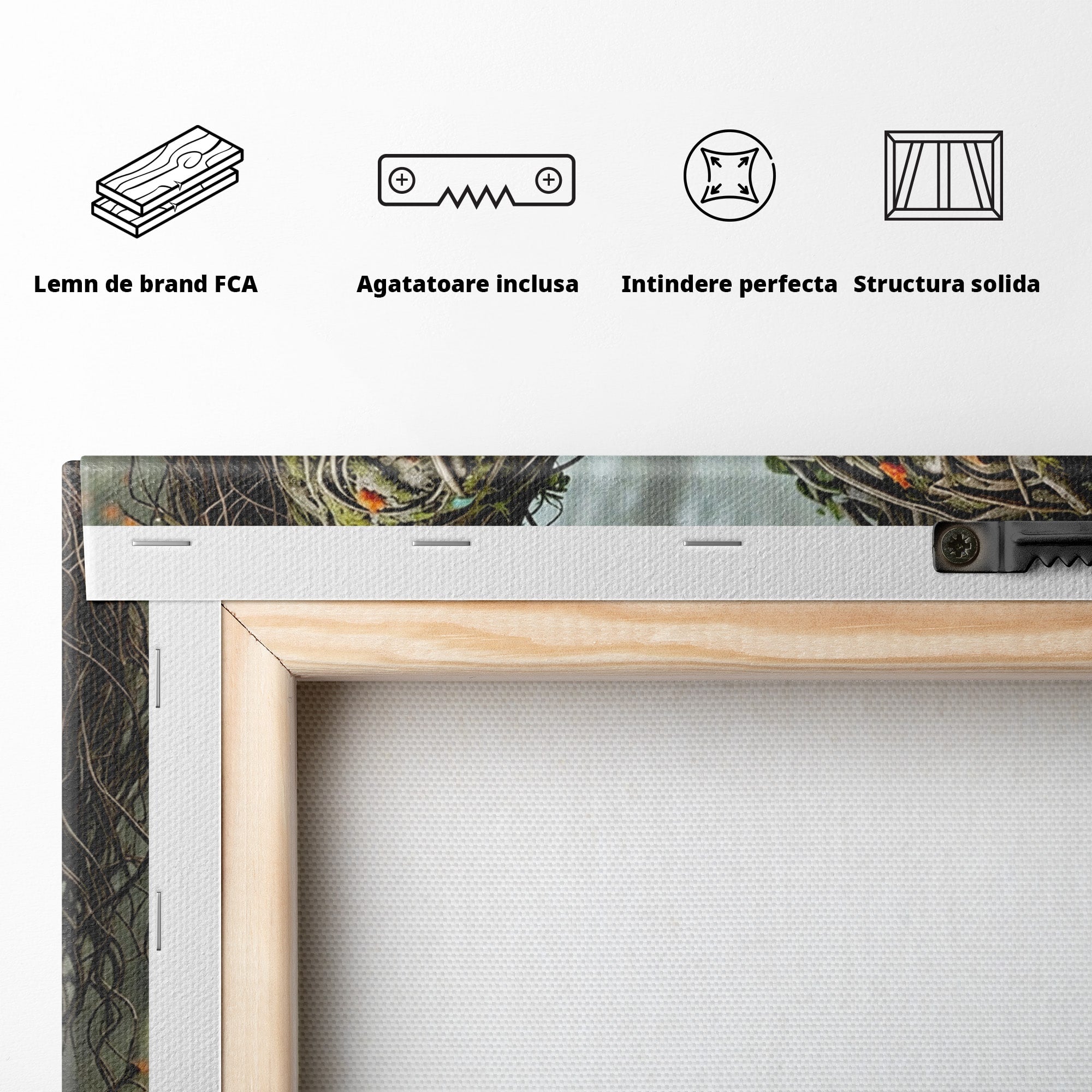 Tablou Canvas Premium LuxCanva® U1129, Îmbrățișarea Elementelor, Cuplu, Natura, Trunchiuri, Flori, Living, Dormitor, Culori Vibrante
