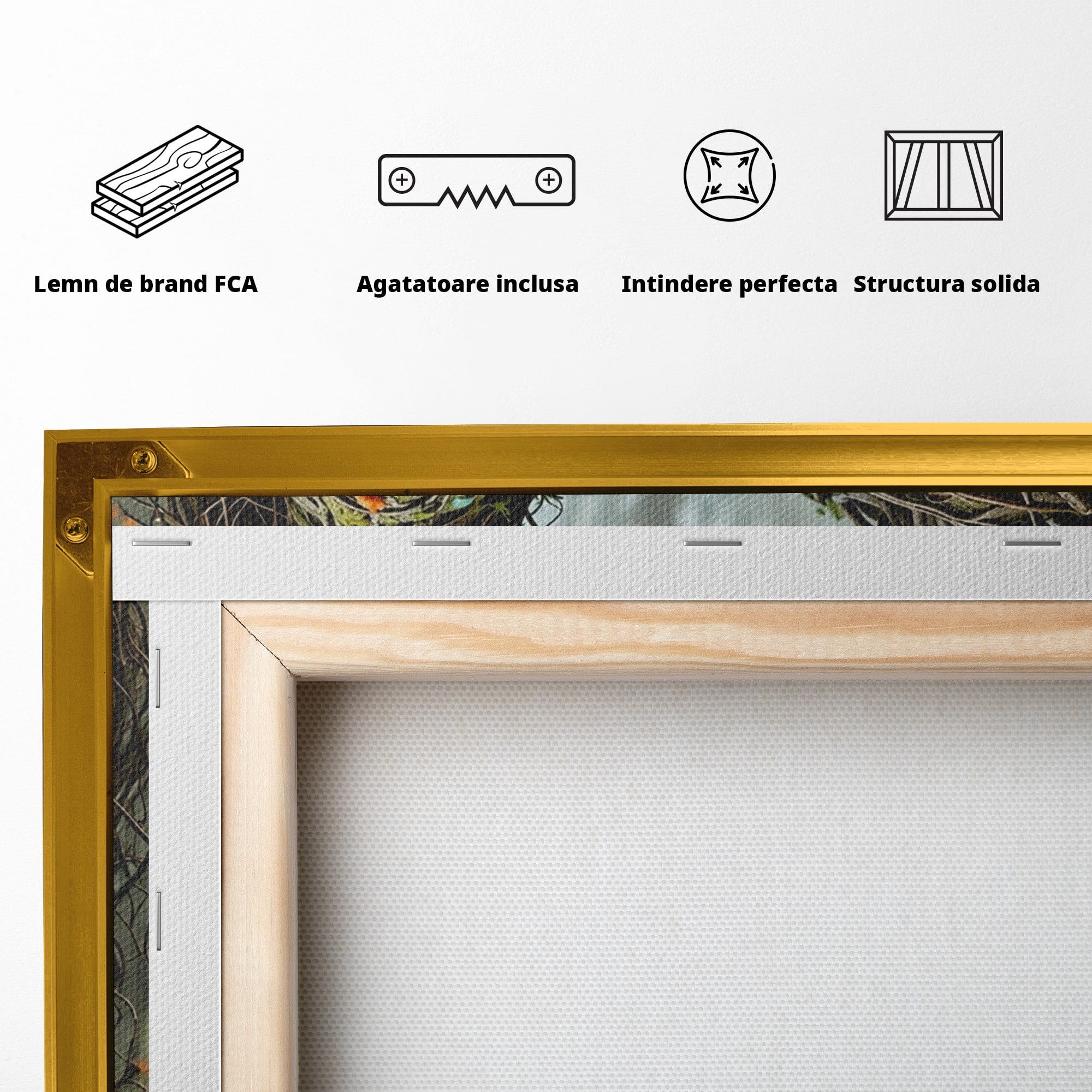 Tablou Canvas Premium LuxCanva® U1129, Îmbrățișarea Elementelor, Cuplu, Natura, Trunchiuri, Flori, Living, Dormitor, Culori Vibrante
