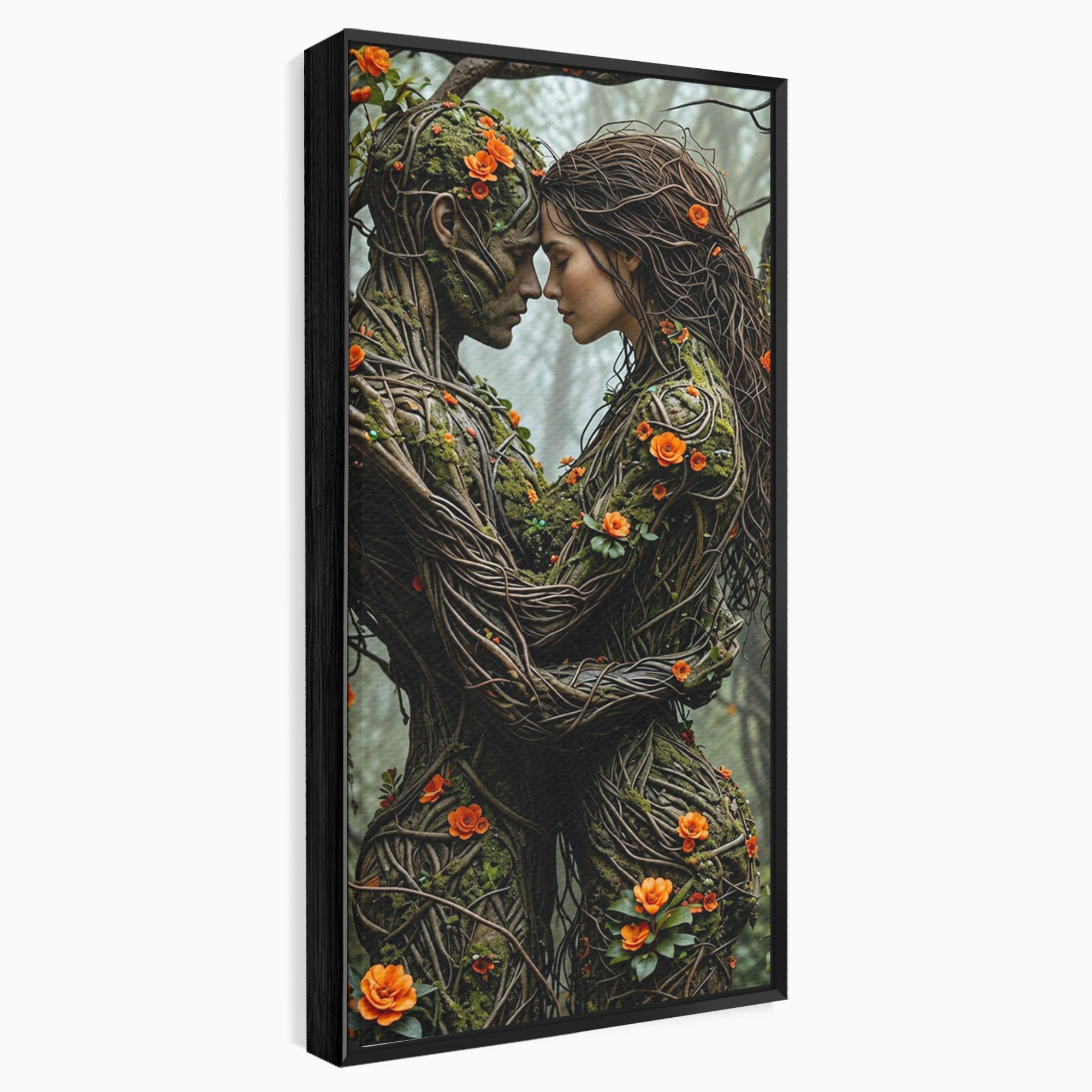 Tablou Canvas Premium LuxCanva® U1129, Îmbrățișarea Elementelor, Cuplu, Natura, Trunchiuri, Flori, Living, Dormitor, Culori Vibrante