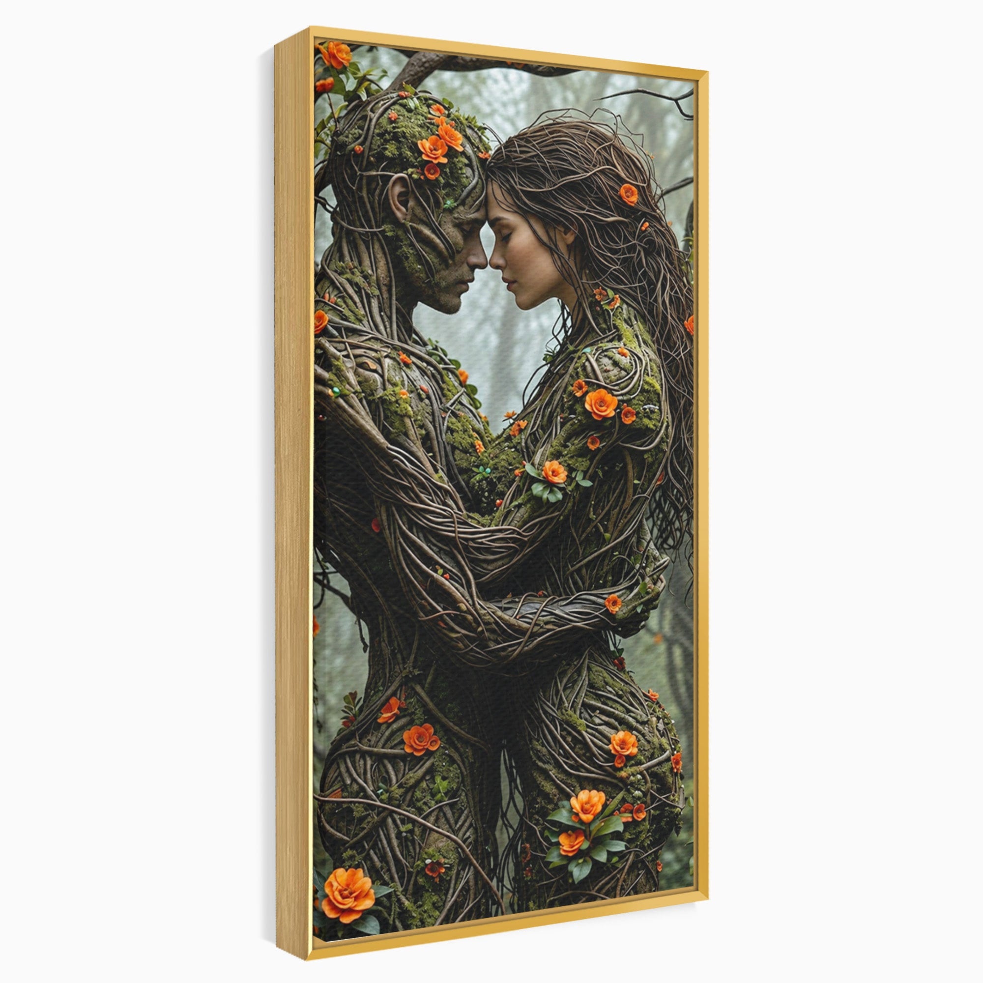 Tablou Canvas Premium LuxCanva® U1129, Îmbrățișarea Elementelor, Cuplu, Natura, Trunchiuri, Flori, Living, Dormitor, Culori Vibrante