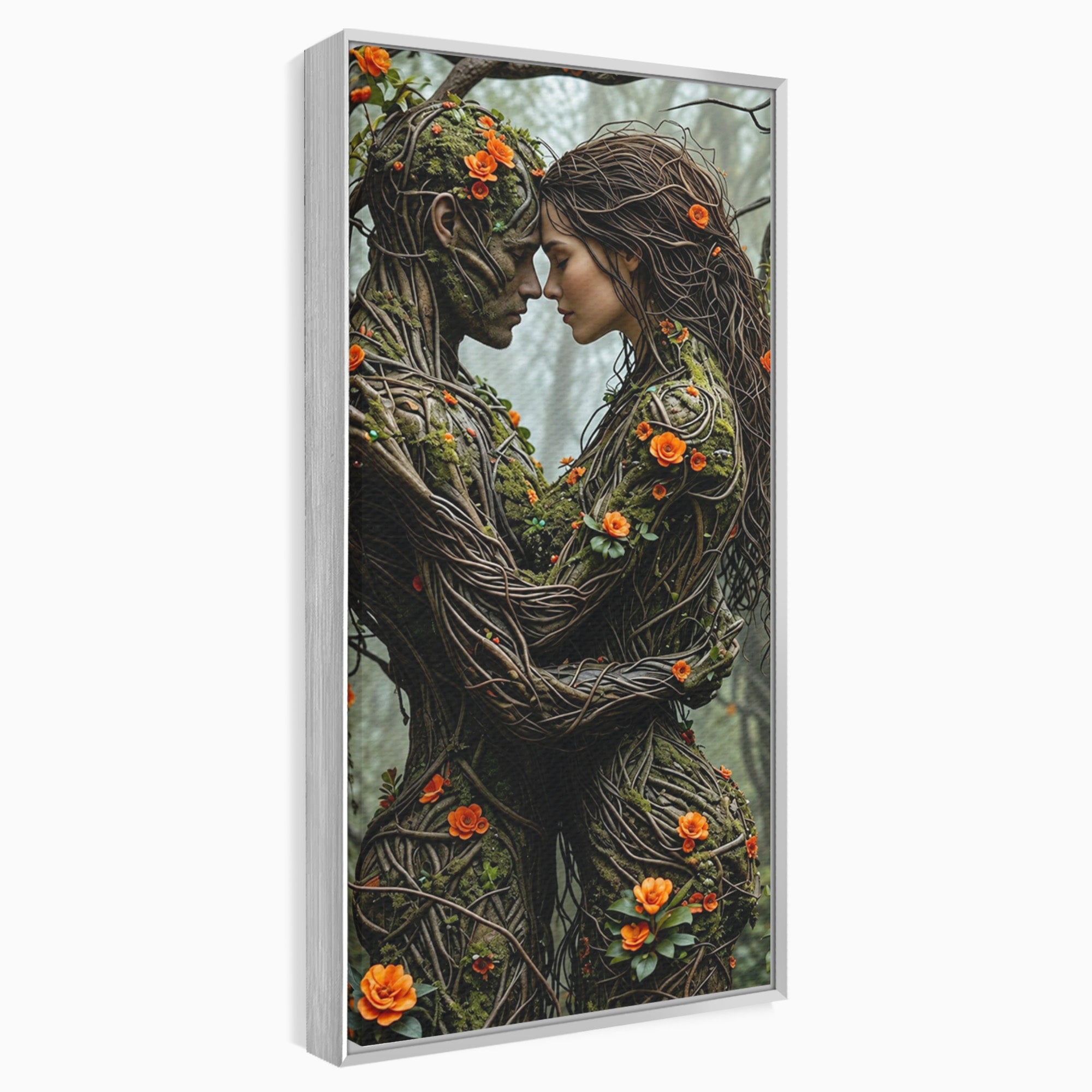 Tablou Canvas Premium LuxCanva® U1129, Îmbrățișarea Elementelor, Cuplu, Natura, Trunchiuri, Flori, Living, Dormitor, Culori Vibrante