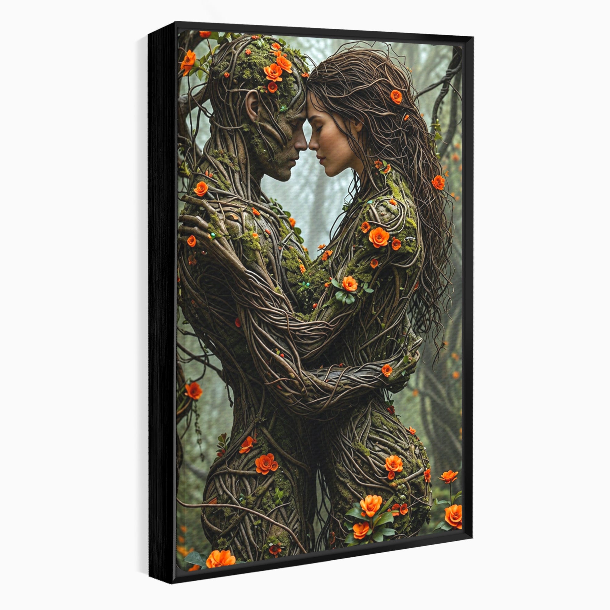 Tablou Canvas Premium LuxCanva® U1129, Îmbrățișarea Elementelor, Cuplu, Natura, Trunchiuri, Flori, Living, Dormitor, Culori Vibrante