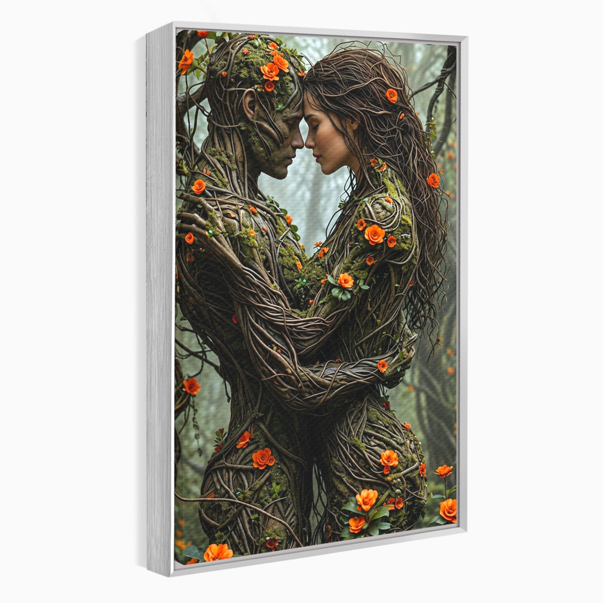 Tablou Canvas Premium LuxCanva® U1129, Îmbrățișarea Elementelor, Cuplu, Natura, Trunchiuri, Flori, Living, Dormitor, Culori Vibrante
