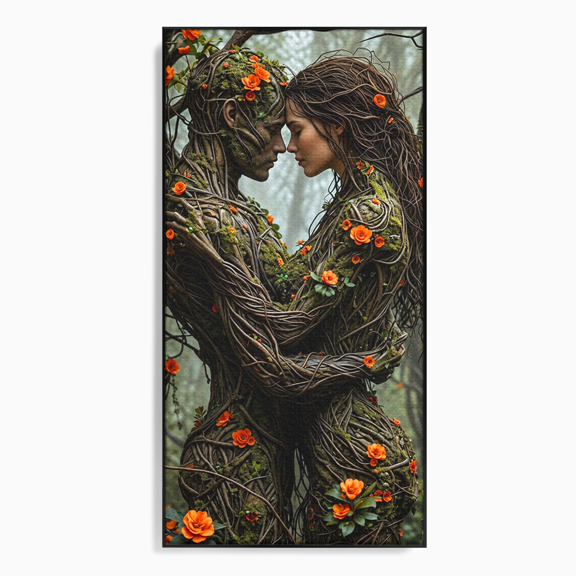Tablou Canvas Premium LuxCanva® U1129, Îmbrățișarea Elementelor, Cuplu, Natura, Trunchiuri, Flori, Living, Dormitor, Culori Vibrante