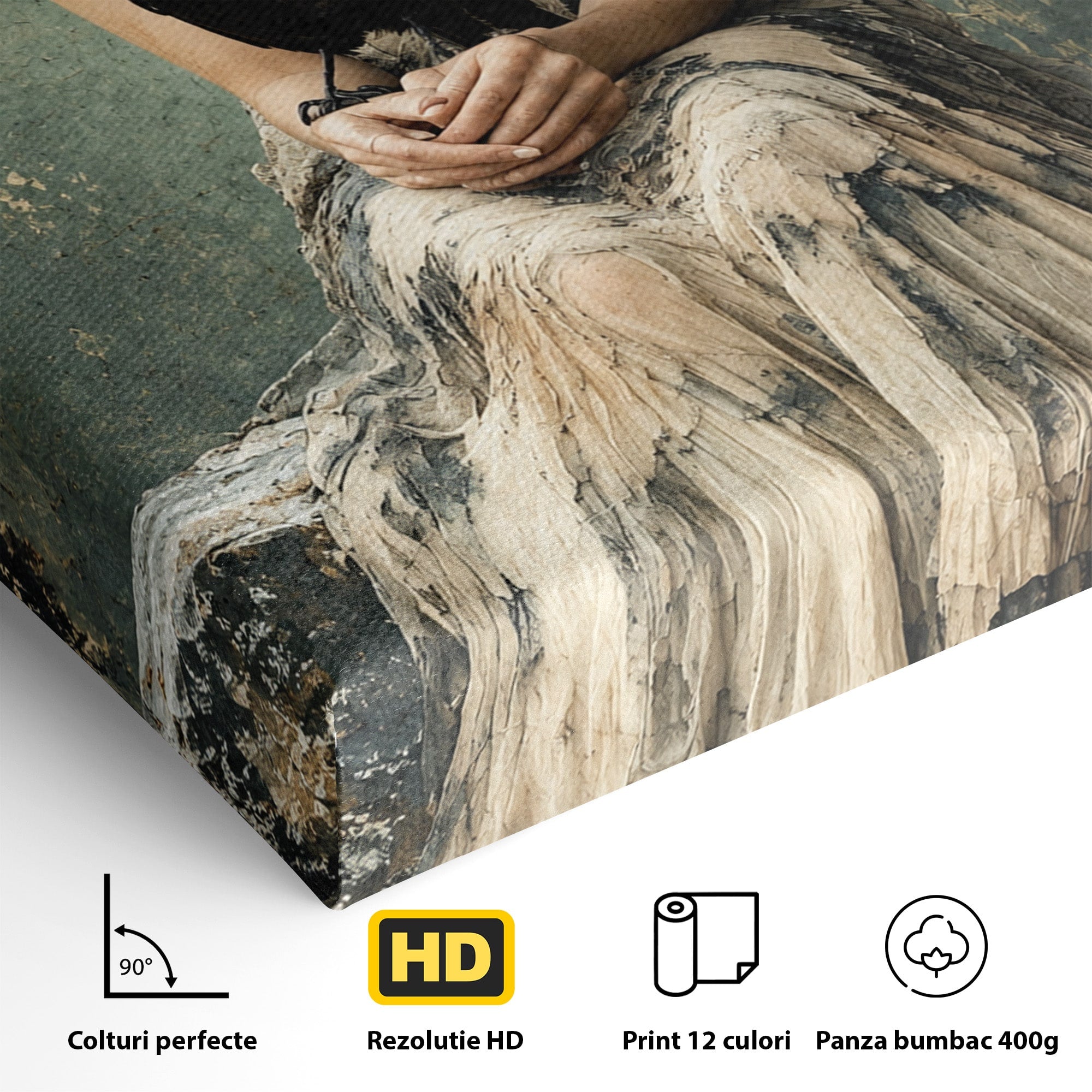 Tablou Canvas Premium LuxCanva® U1130, Femeie Cu Corb La Luna Plina, Noapte, Mister, Femeie, Corb, Luna, Living, Dormitor, Culori Vibrante