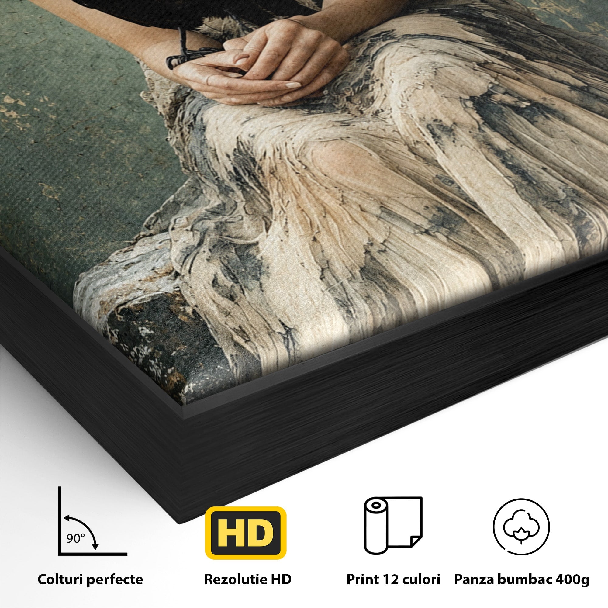 Tablou Canvas Premium LuxCanva® U1130, Femeie Cu Corb La Luna Plina, Noapte, Mister, Femeie, Corb, Luna, Living, Dormitor, Culori Vibrante
