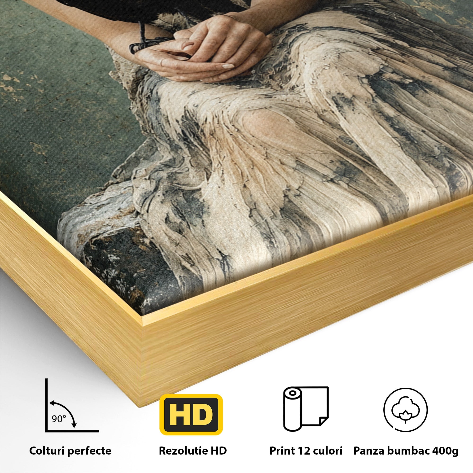 Tablou Canvas Premium LuxCanva® U1130, Femeie Cu Corb La Luna Plina, Noapte, Mister, Femeie, Corb, Luna, Living, Dormitor, Culori Vibrante