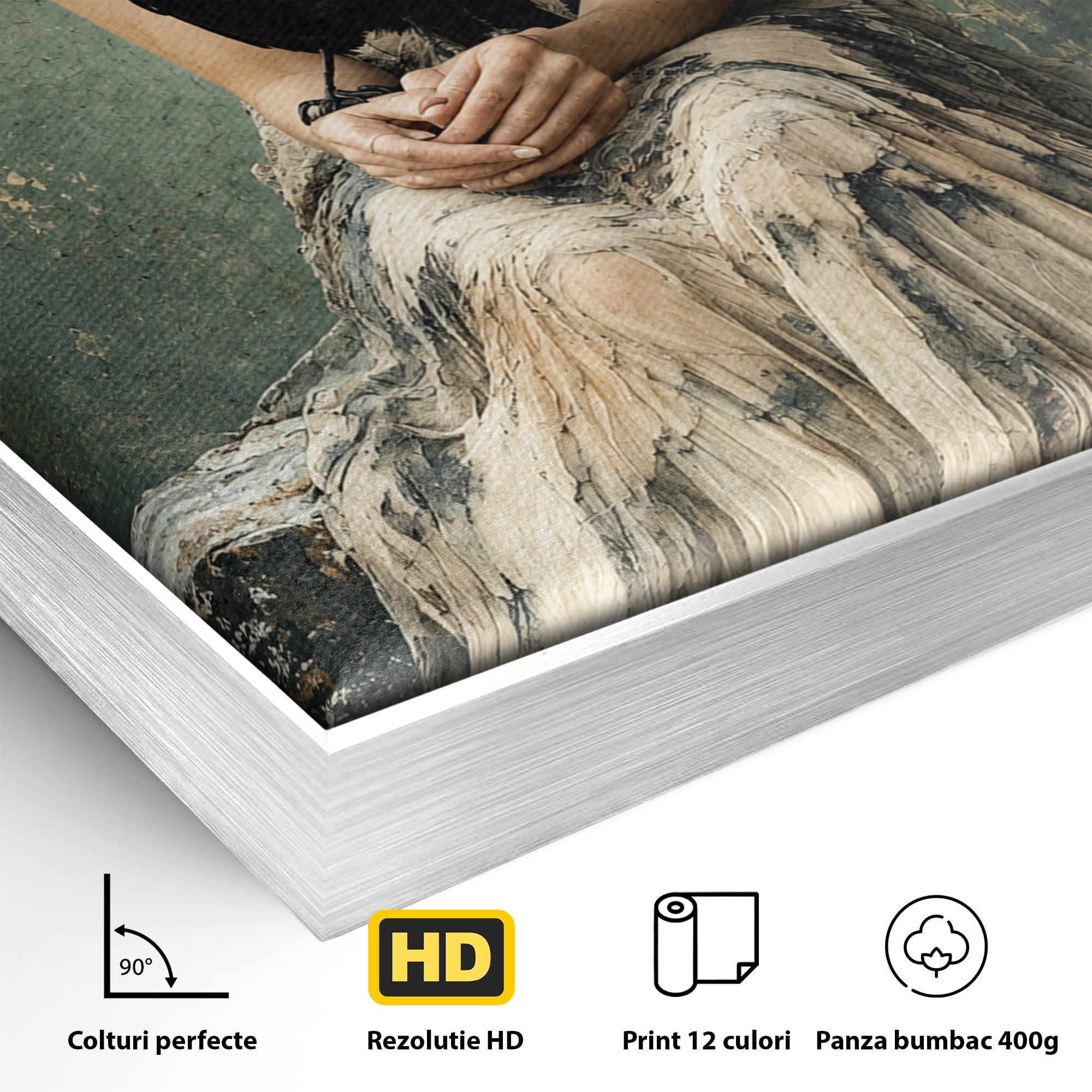 Tablou Canvas Premium LuxCanva® U1130, Femeie Cu Corb La Luna Plina, Noapte, Mister, Femeie, Corb, Luna, Living, Dormitor, Culori Vibrante