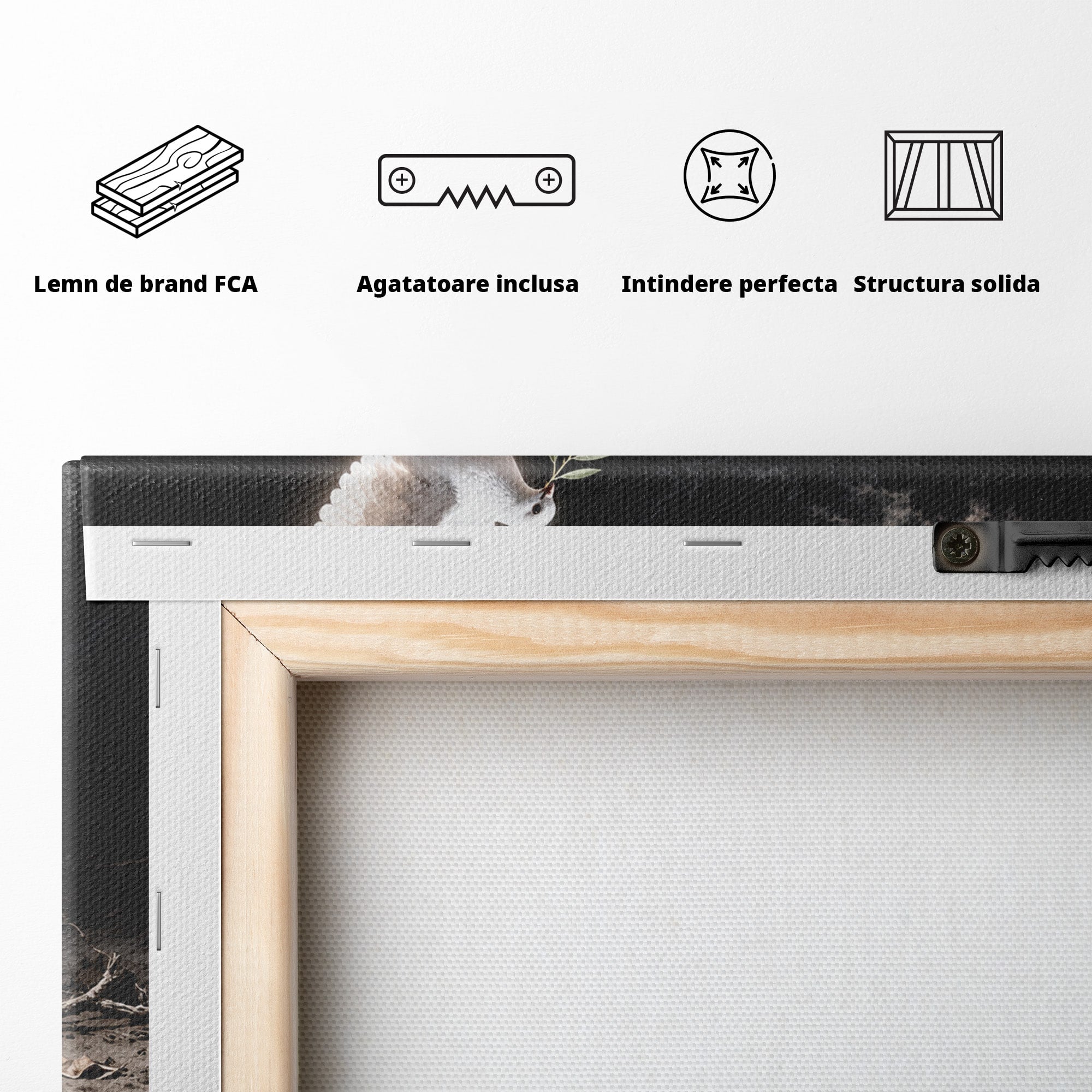 Tablou Canvas Premium LuxCanva® U1131, Mana Si Porumbelul Pacii,  Noapte, Mana, Porumbel, Pace, Living, Culori Vibrante