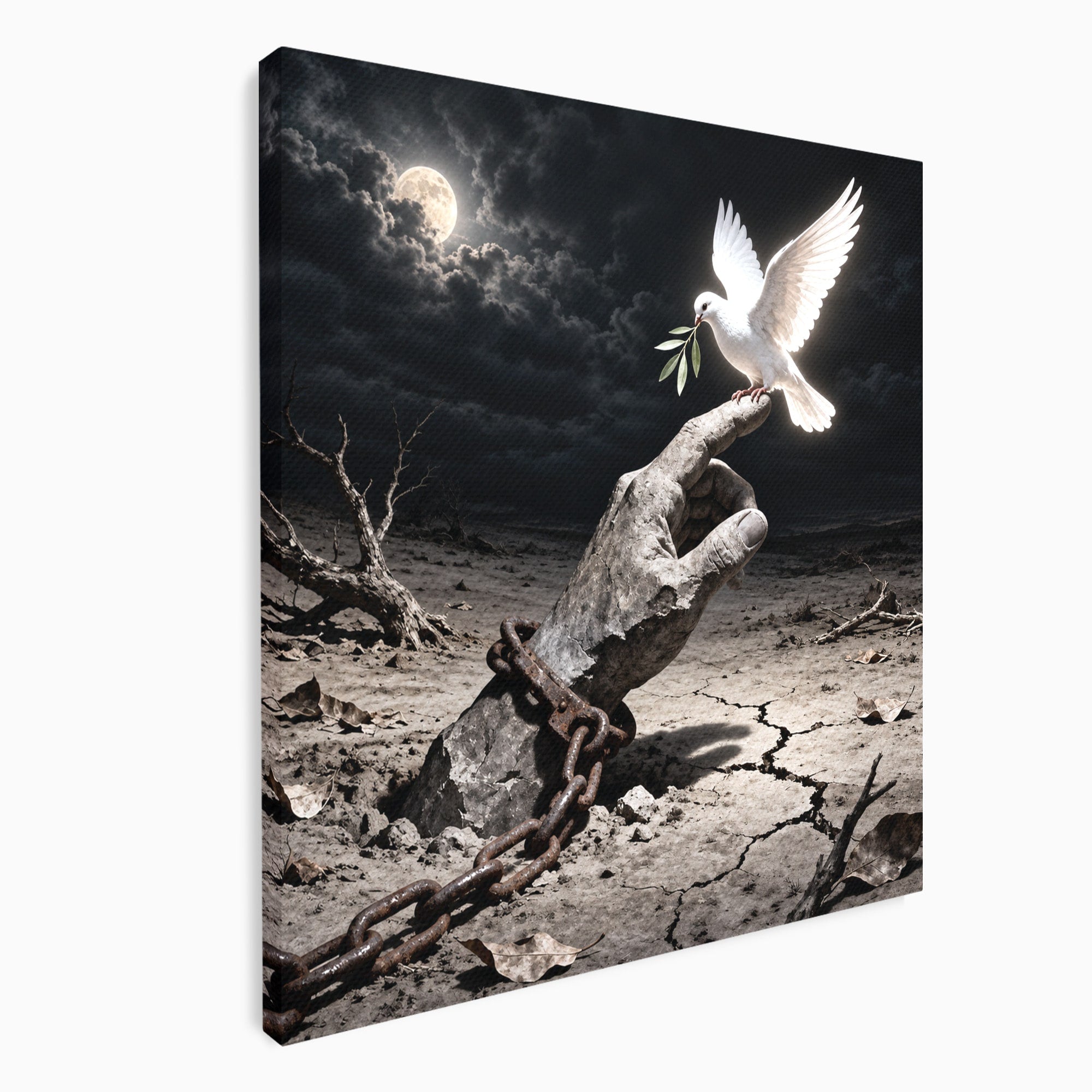 Tablou Canvas Premium LuxCanva® U1131, Mana Si Porumbelul Pacii,  Noapte, Mana, Porumbel, Pace, Living, Culori Vibrante