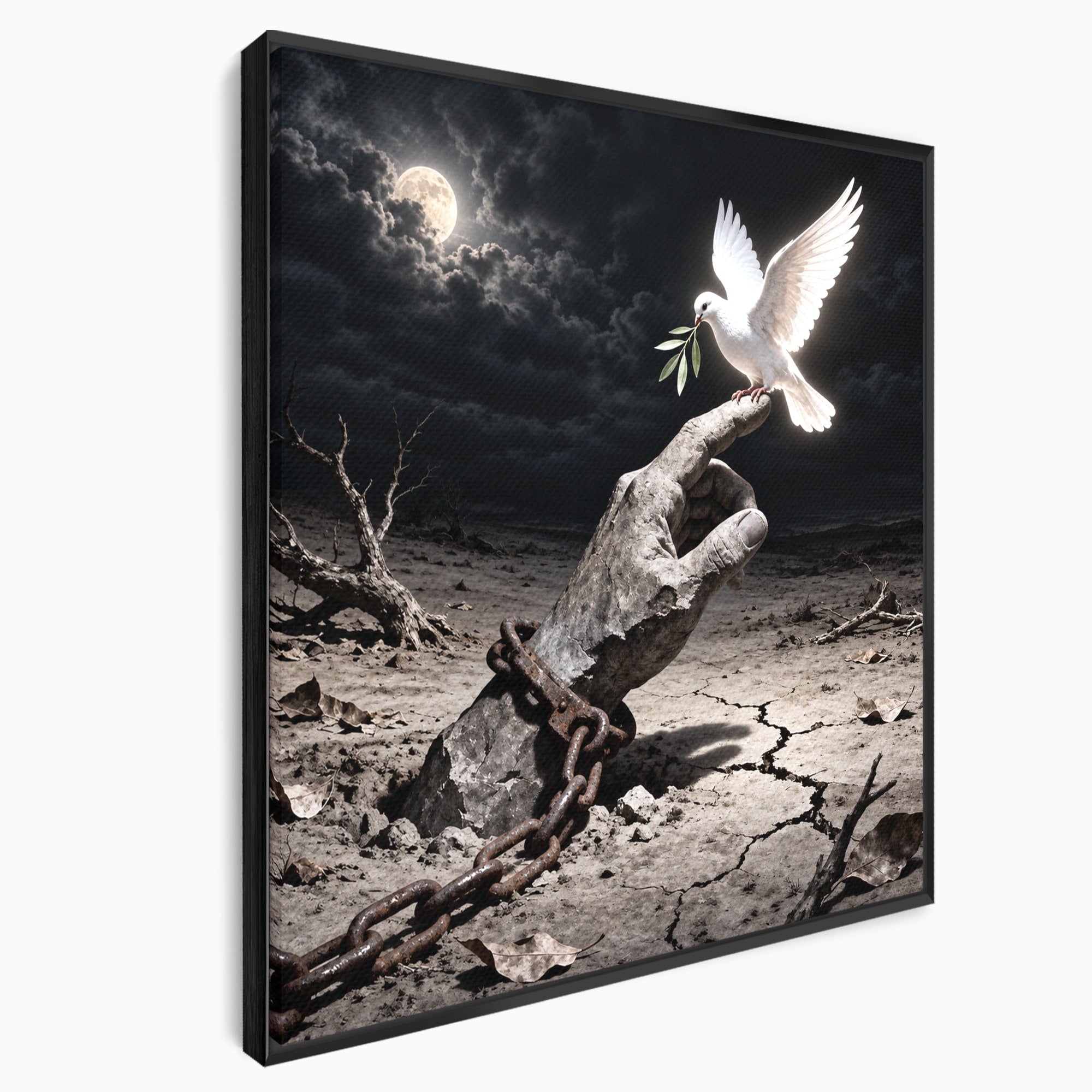 Tablou Canvas Premium LuxCanva® U1131, Mana Si Porumbelul Pacii,  Noapte, Mana, Porumbel, Pace, Living, Culori Vibrante