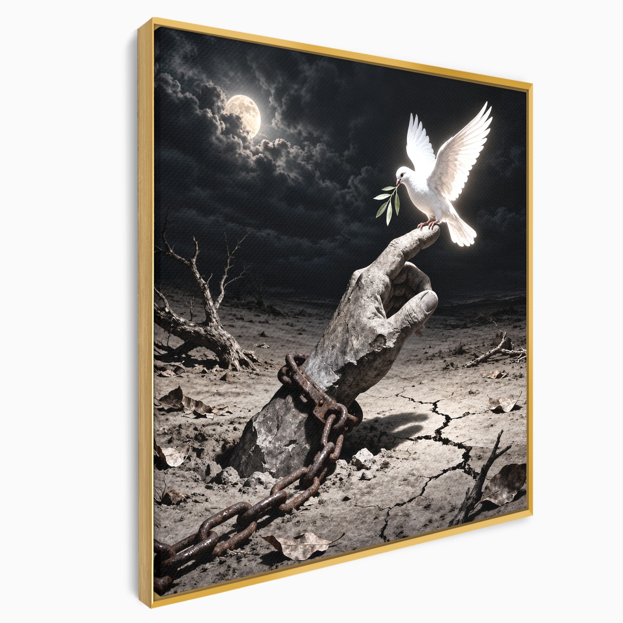 Tablou Canvas Premium LuxCanva® U1131, Mana Si Porumbelul Pacii,  Noapte, Mana, Porumbel, Pace, Living, Culori Vibrante