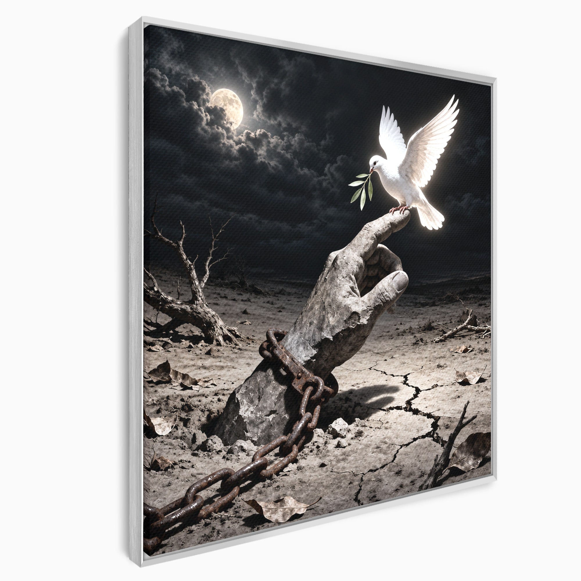 Tablou Canvas Premium LuxCanva® U1131, Mana Si Porumbelul Pacii,  Noapte, Mana, Porumbel, Pace, Living, Culori Vibrante