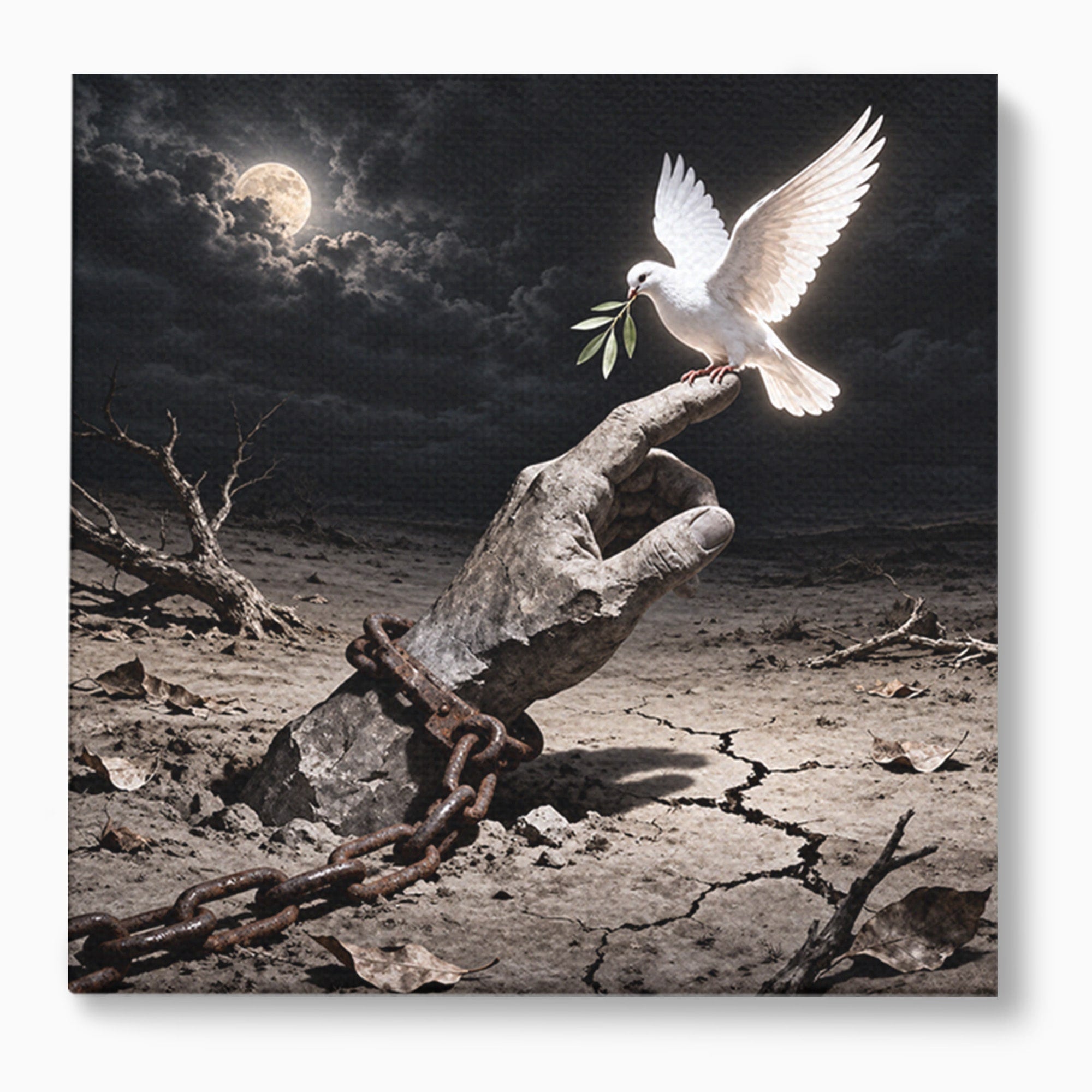 Tablou Canvas Premium LuxCanva® U1131, Mana Si Porumbelul Pacii,  Noapte, Mana, Porumbel, Pace, Living, Culori Vibrante