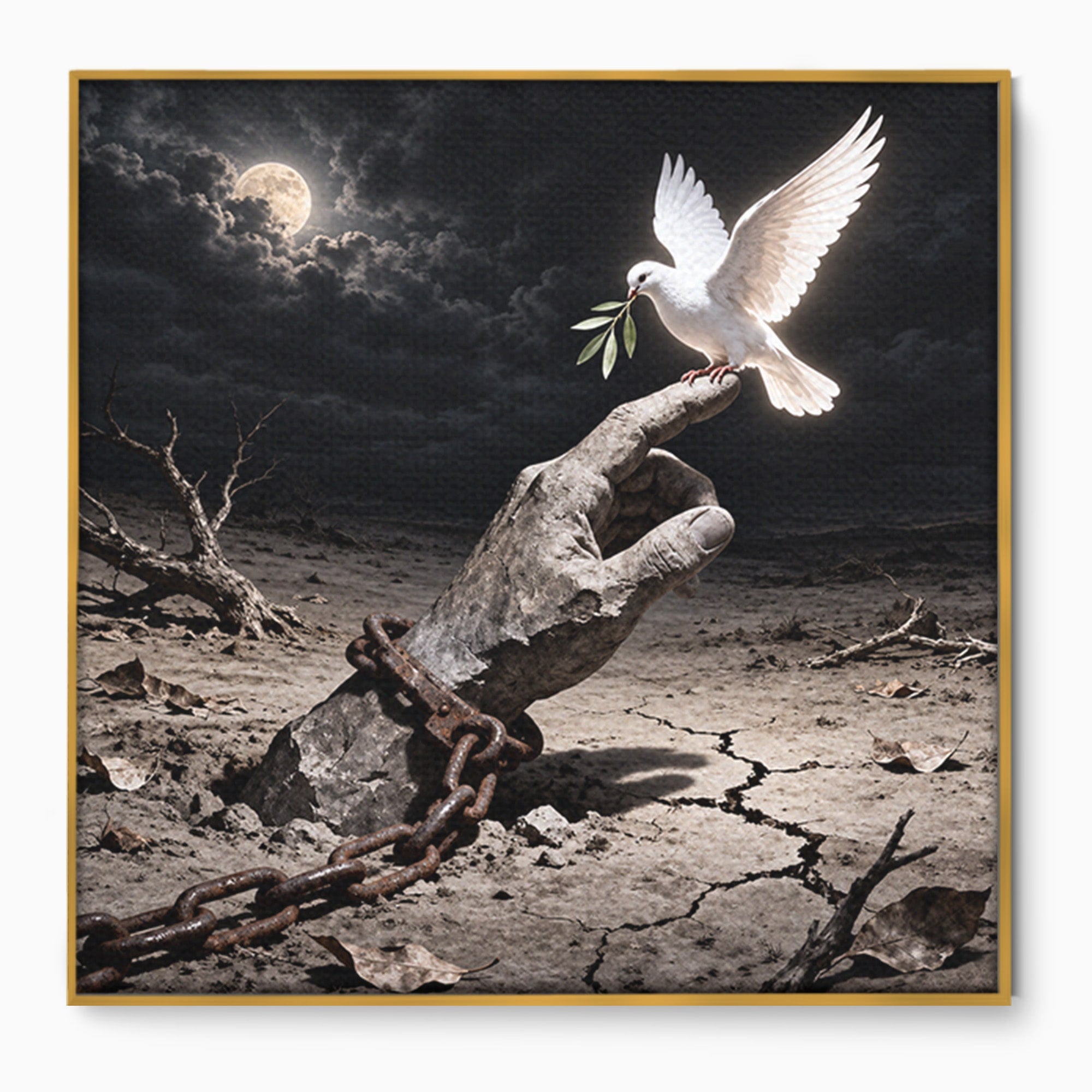 Tablou Canvas Premium LuxCanva® U1131, Mana Si Porumbelul Pacii,  Noapte, Mana, Porumbel, Pace, Living, Culori Vibrante