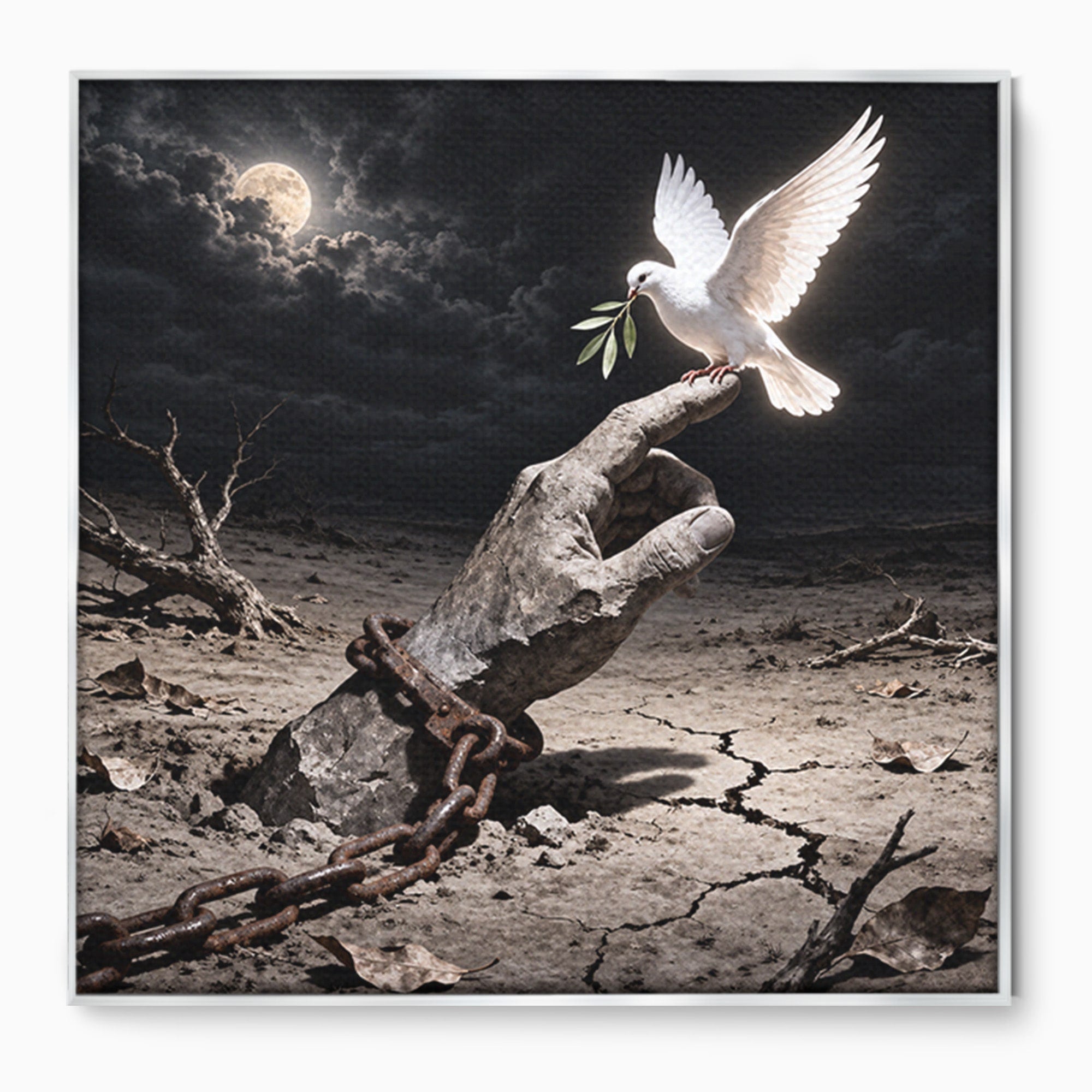 Tablou Canvas Premium LuxCanva® U1131, Mana Si Porumbelul Pacii,  Noapte, Mana, Porumbel, Pace, Living, Culori Vibrante