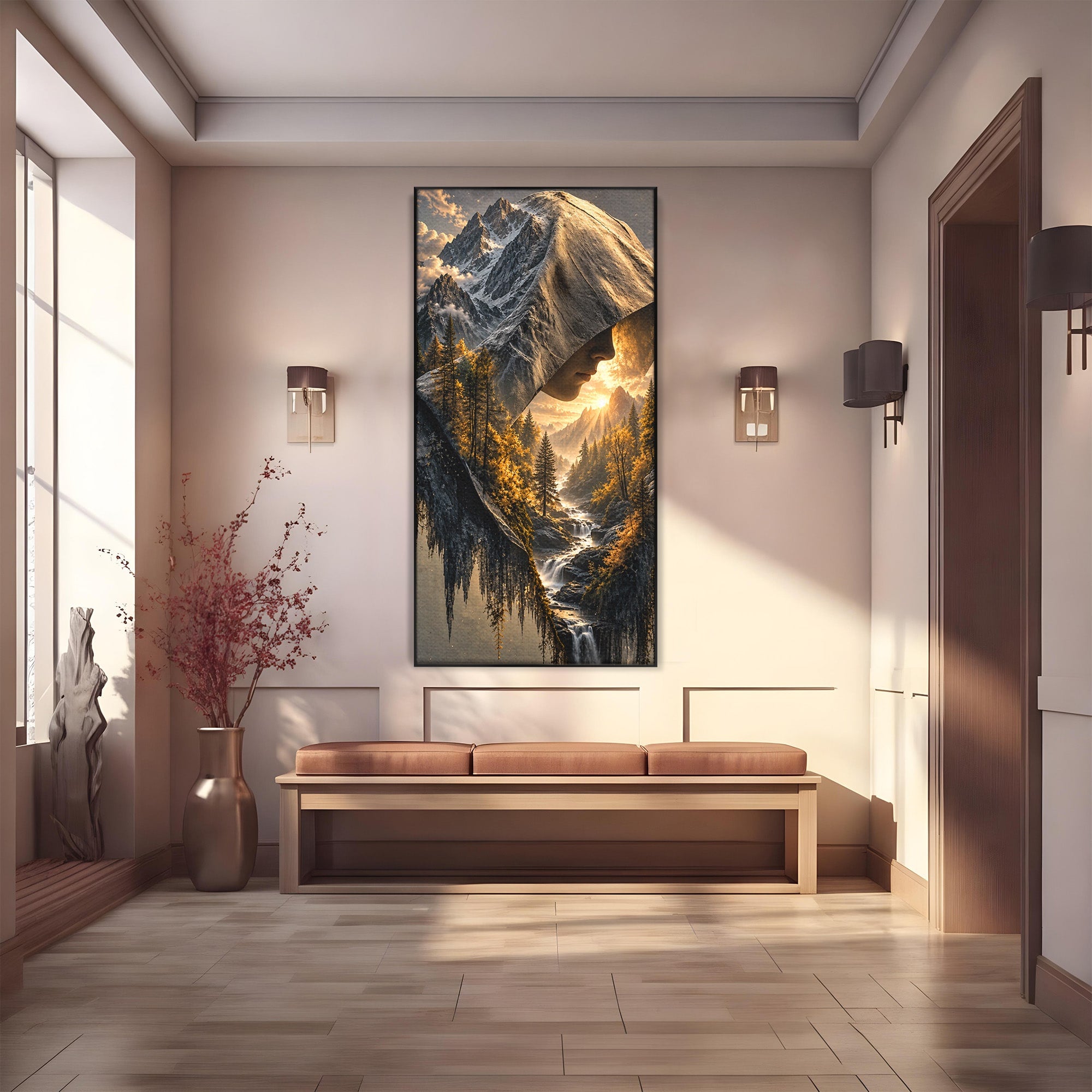 Tablou Canvas Premium LuxCanva® U1132, Misterul Naturii, Munte, Cascada, Mister, Peisaj, Living, Culori Vibrante