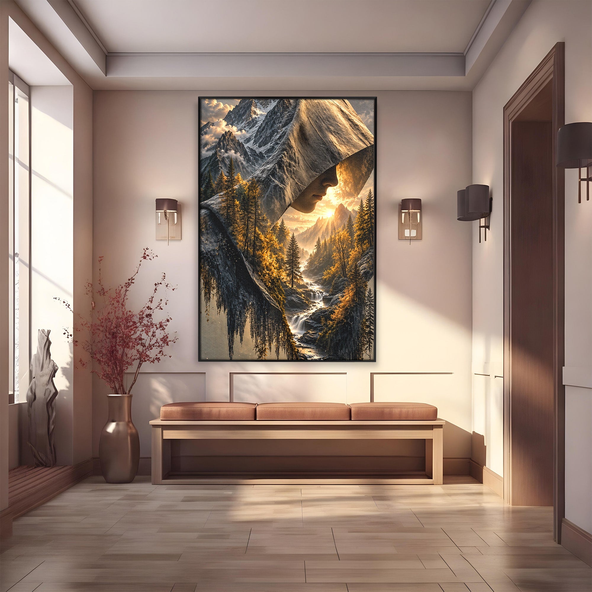 Tablou Canvas Premium LuxCanva® U1132, Misterul Naturii, Munte, Cascada, Mister, Peisaj, Living, Culori Vibrante