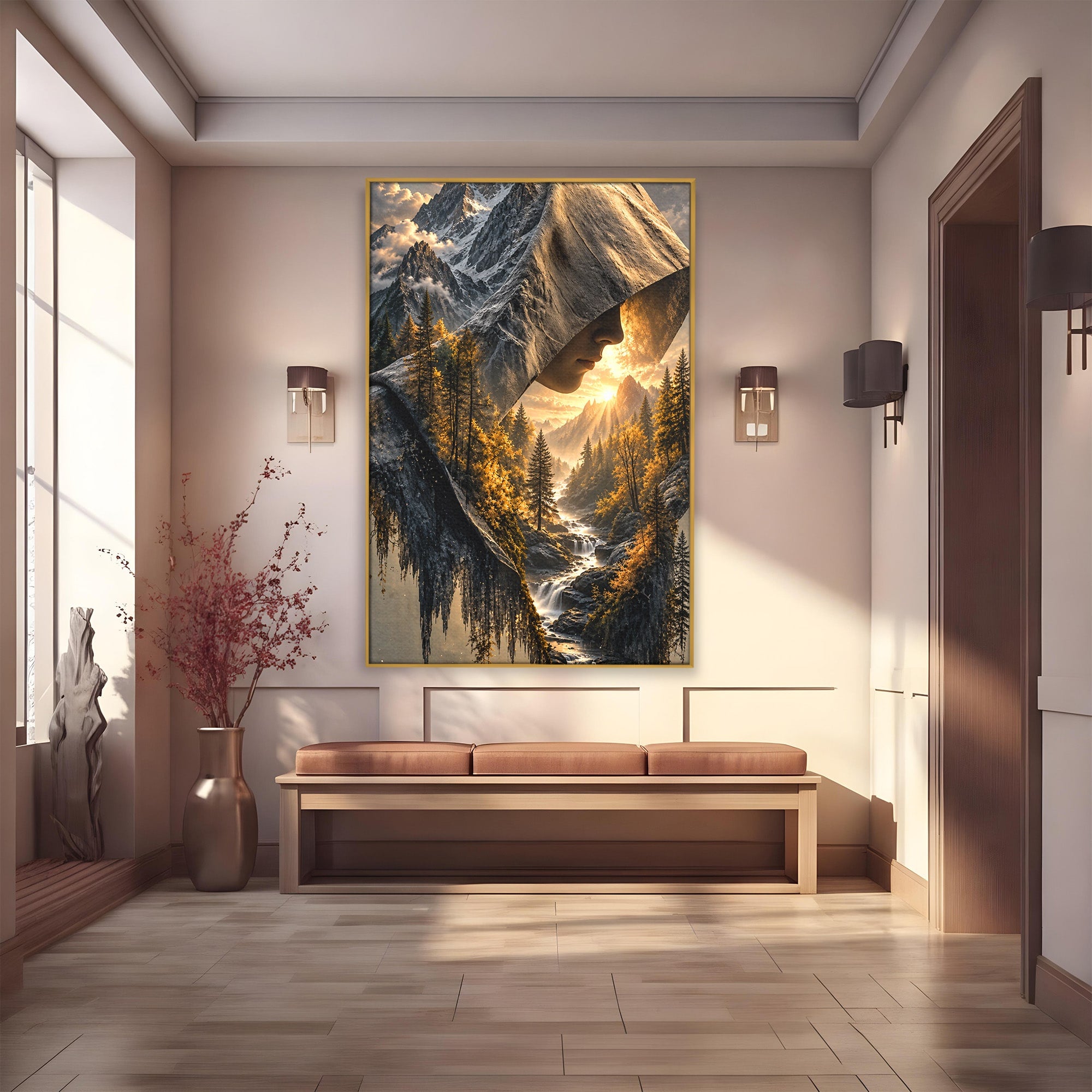 Tablou Canvas Premium LuxCanva® U1132, Misterul Naturii, Munte, Cascada, Mister, Peisaj, Living, Culori Vibrante