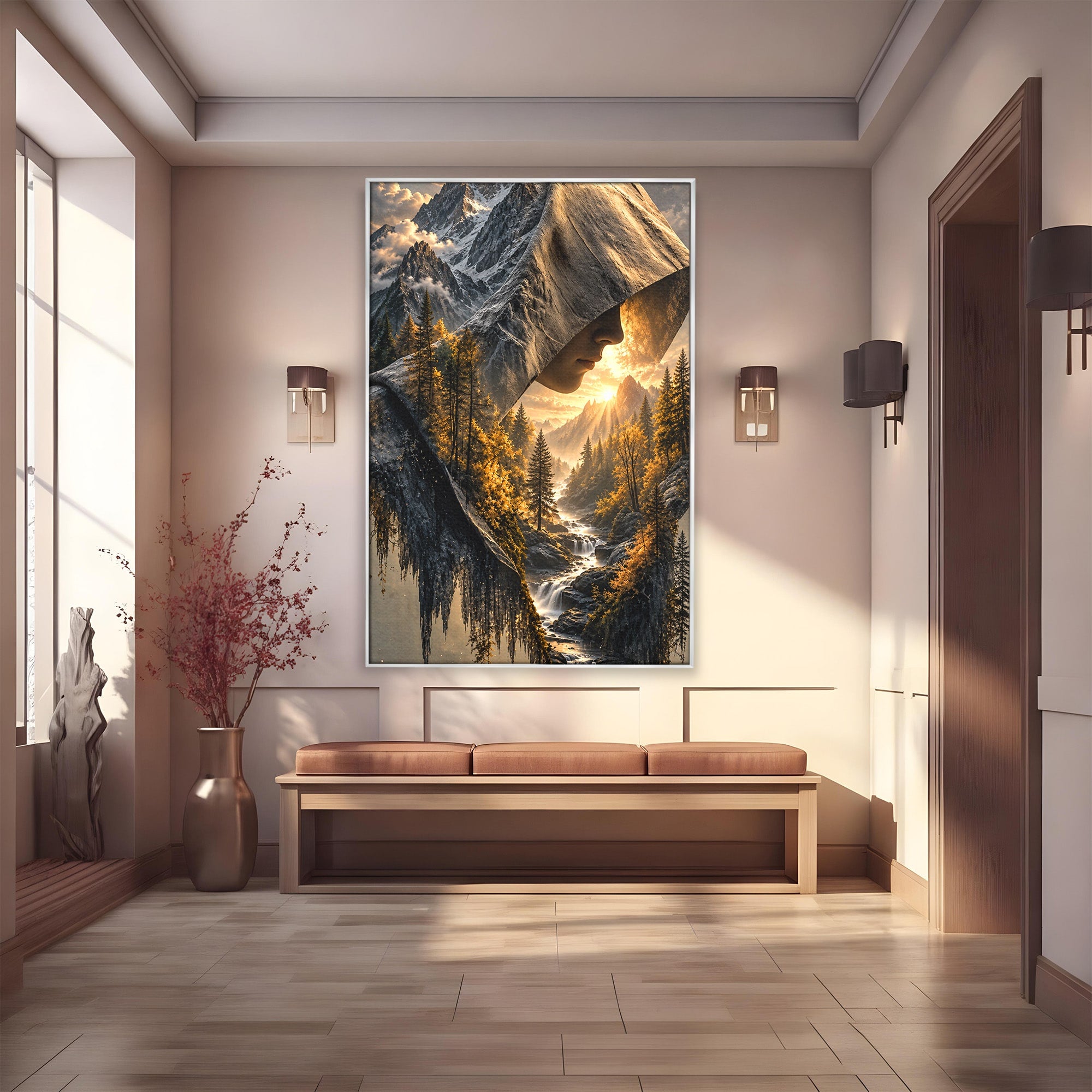 Tablou Canvas Premium LuxCanva® U1132, Misterul Naturii, Munte, Cascada, Mister, Peisaj, Living, Culori Vibrante