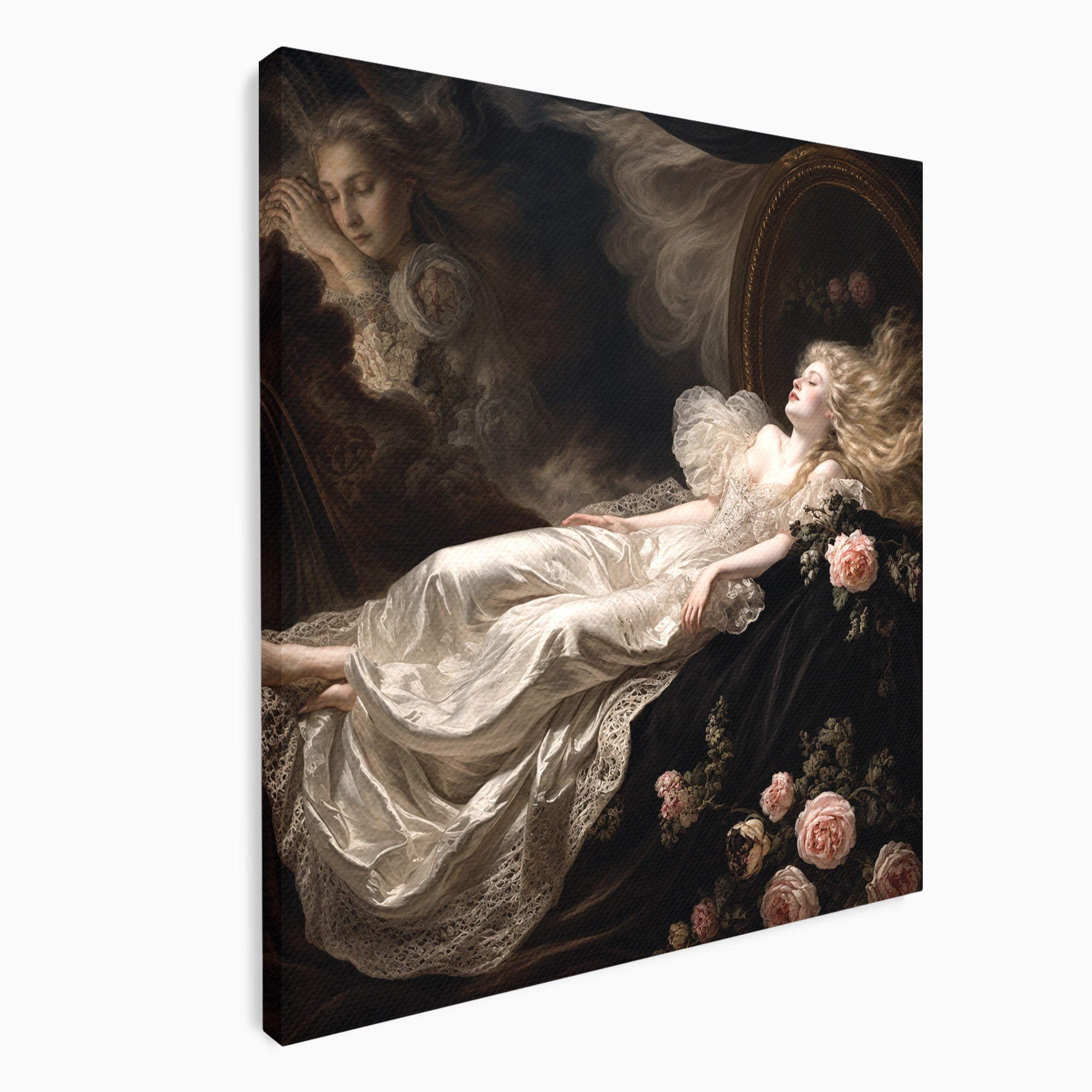 Tablou Canvas Premium LuxCanva® U1133, Visul Romantic, Femeie, Eleganta, Visare, Romantic, Dormitor, Culori Vibrante