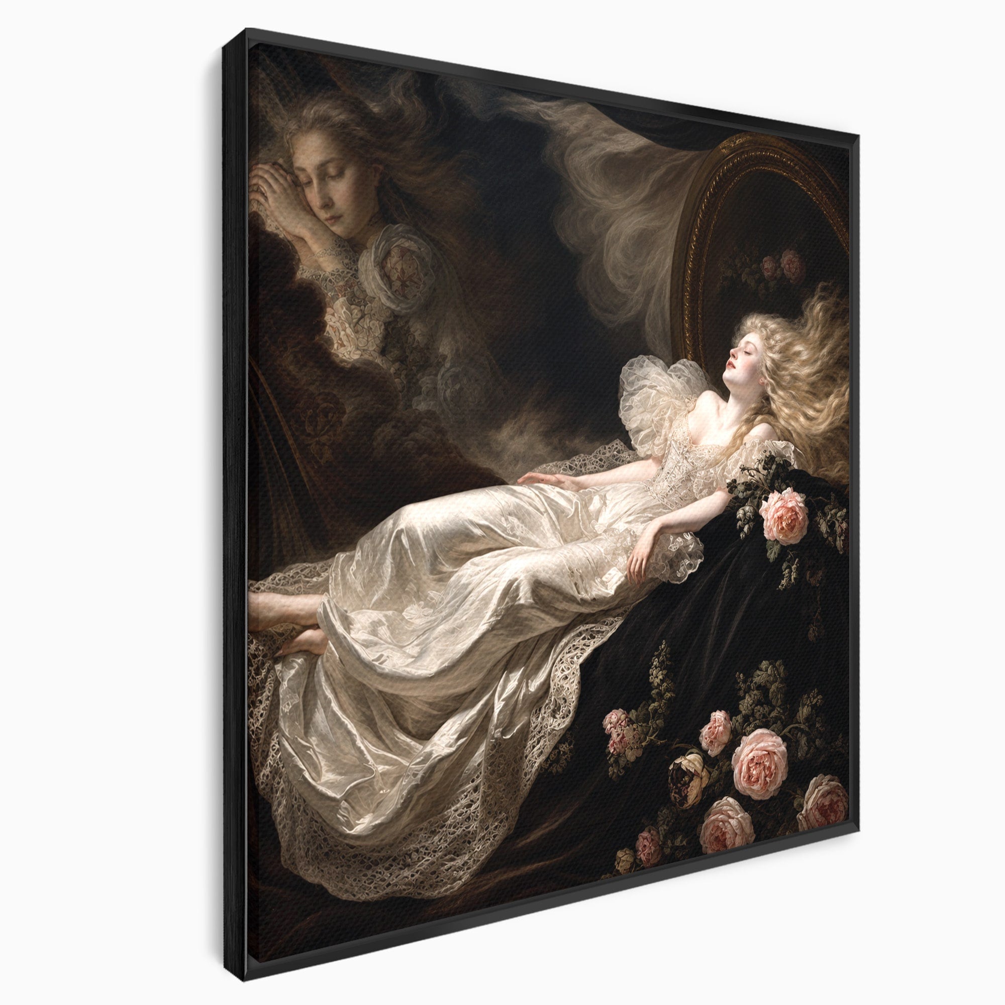 Tablou Canvas Premium LuxCanva® U1133, Visul Romantic, Femeie, Eleganta, Visare, Romantic, Dormitor, Culori Vibrante