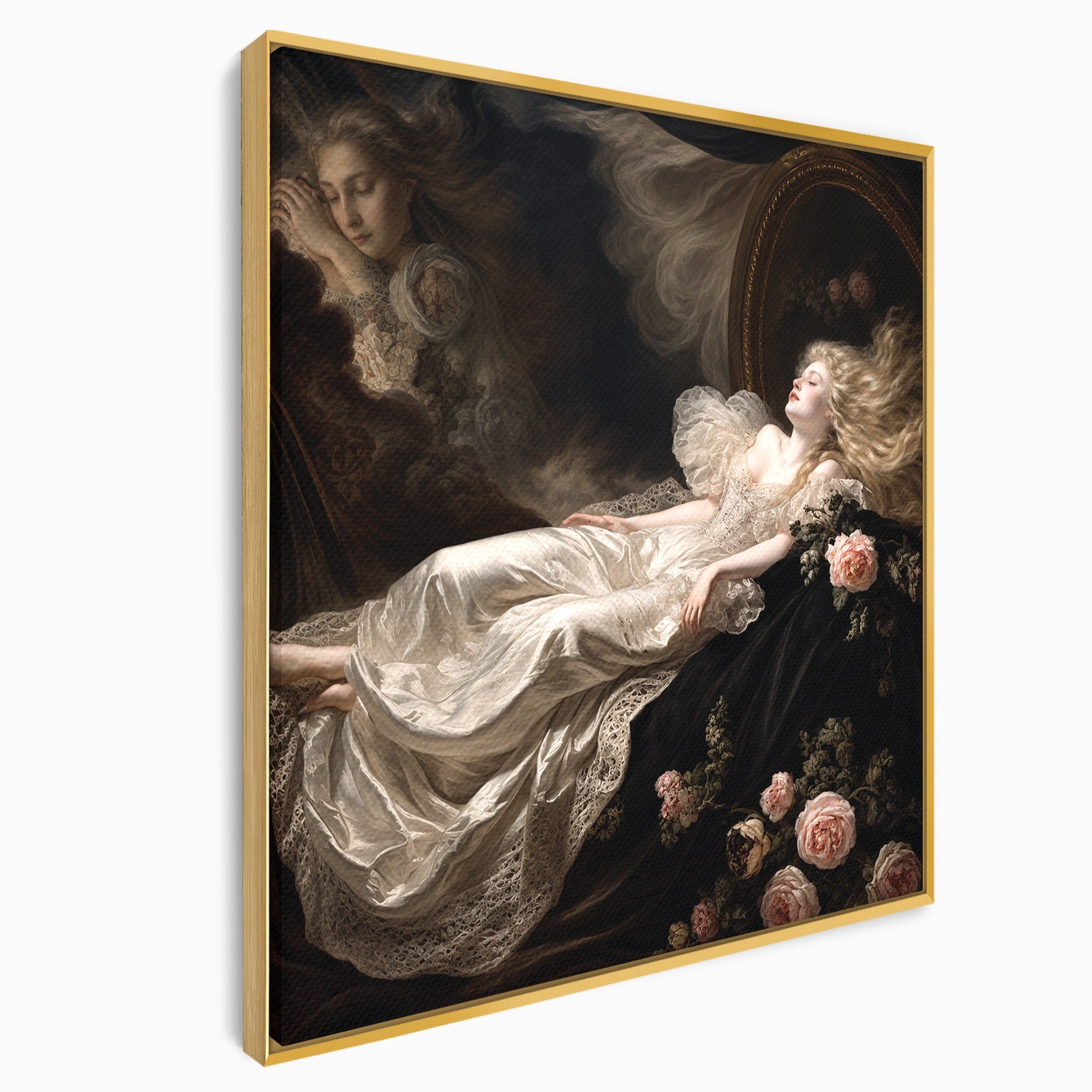 Tablou Canvas Premium LuxCanva® U1133, Visul Romantic, Femeie, Eleganta, Visare, Romantic, Dormitor, Culori Vibrante