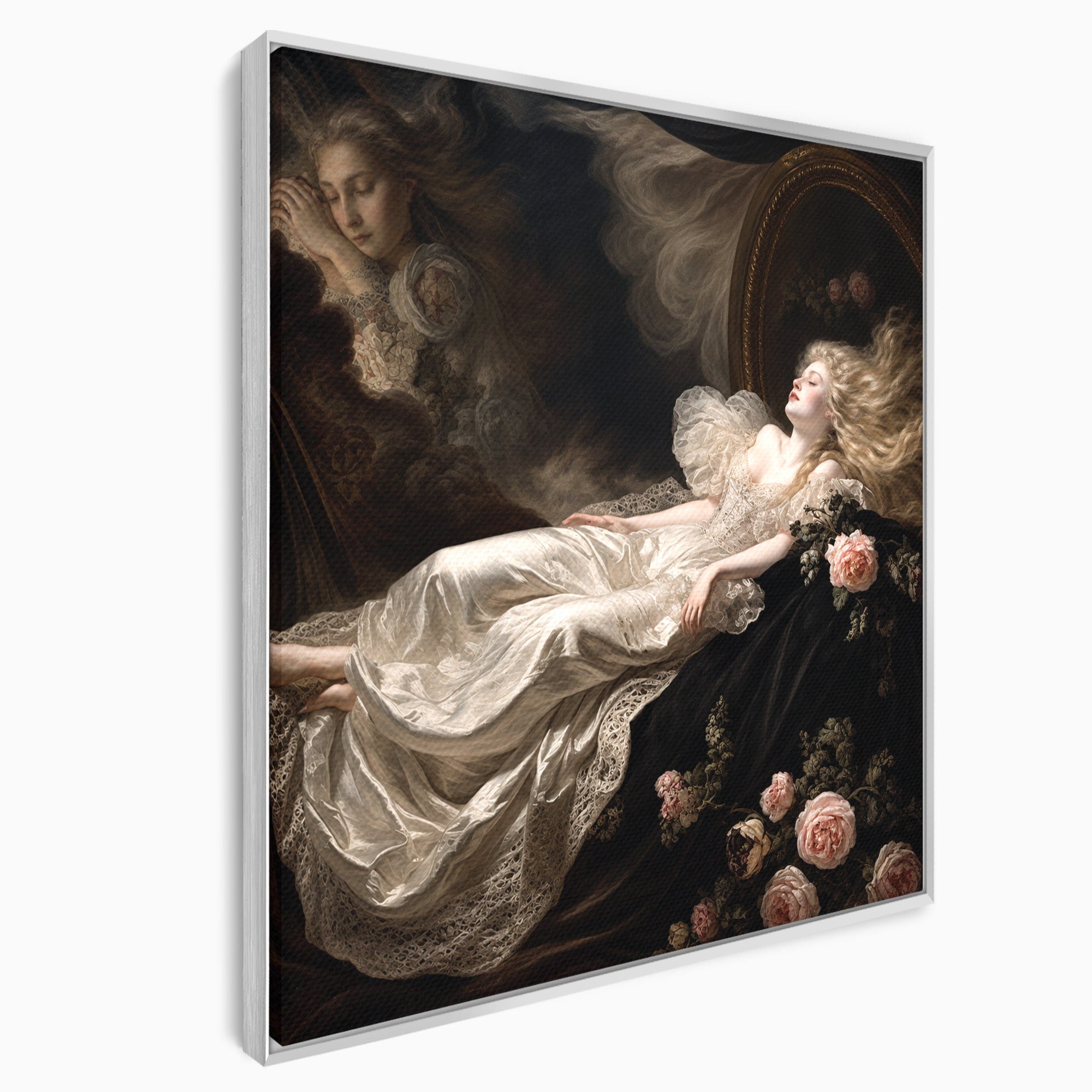 Tablou Canvas Premium LuxCanva® U1133, Visul Romantic, Femeie, Eleganta, Visare, Romantic, Dormitor, Culori Vibrante