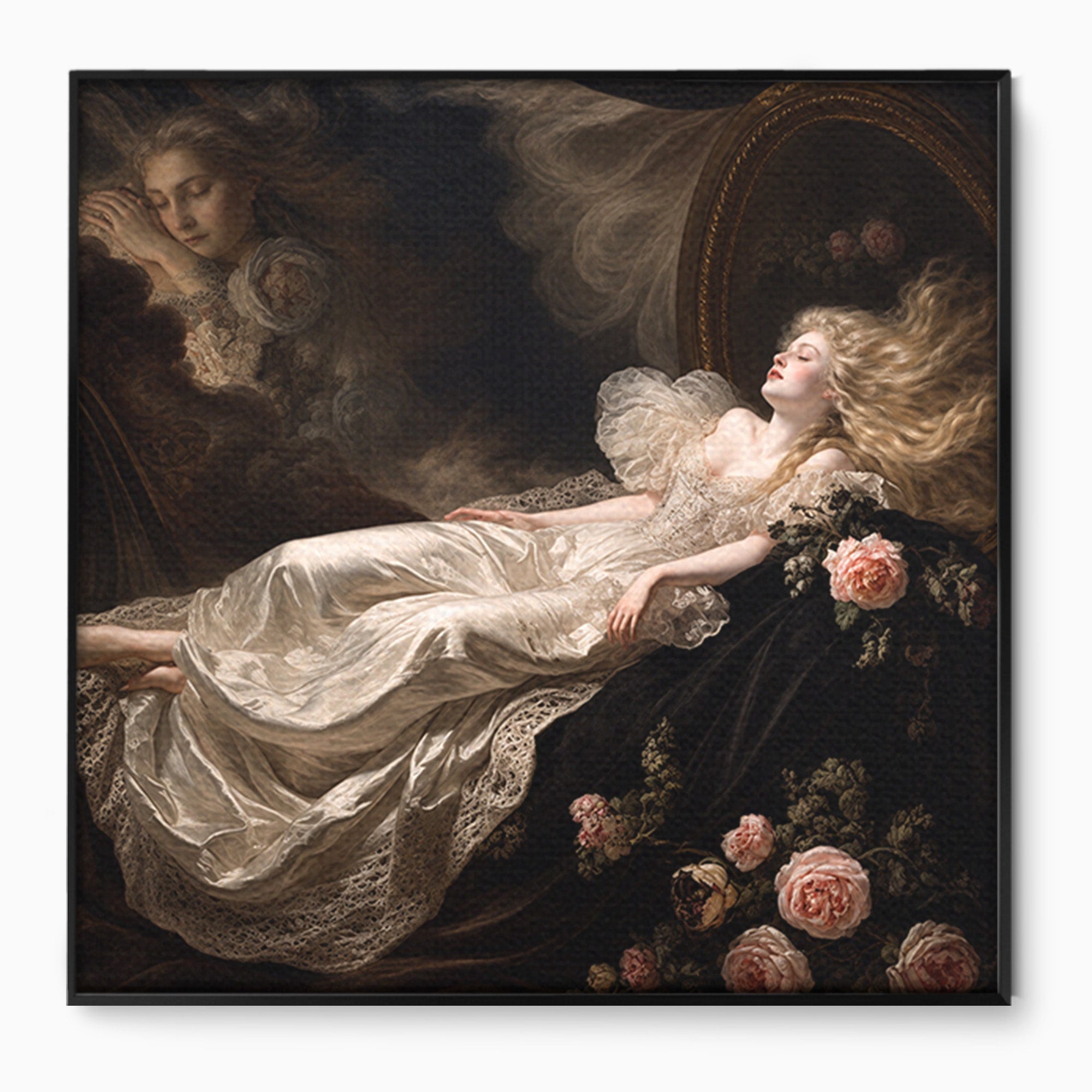 Tablou Canvas Premium LuxCanva® U1133, Visul Romantic, Femeie, Eleganta, Visare, Romantic, Dormitor, Culori Vibrante