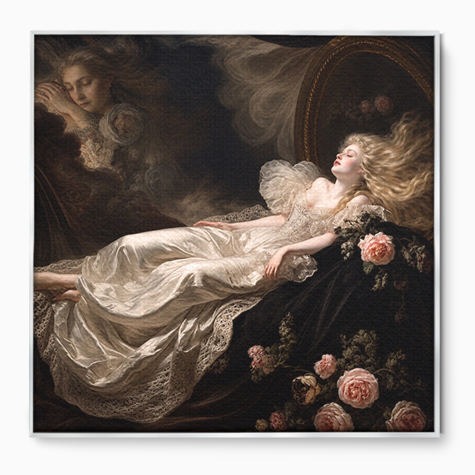 Tablou Canvas Premium LuxCanva® U1133, Visul Romantic, Femeie, Eleganta, Visare, Romantic, Dormitor, Culori Vibrante