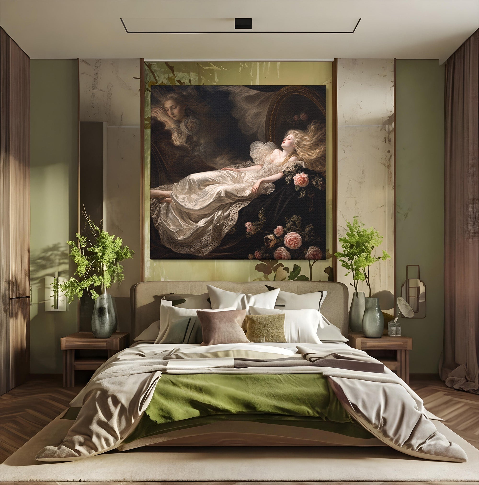 Tablou Canvas Premium LuxCanva® U1133, Visul Romantic, Femeie, Eleganta, Visare, Romantic, Dormitor, Culori Vibrante