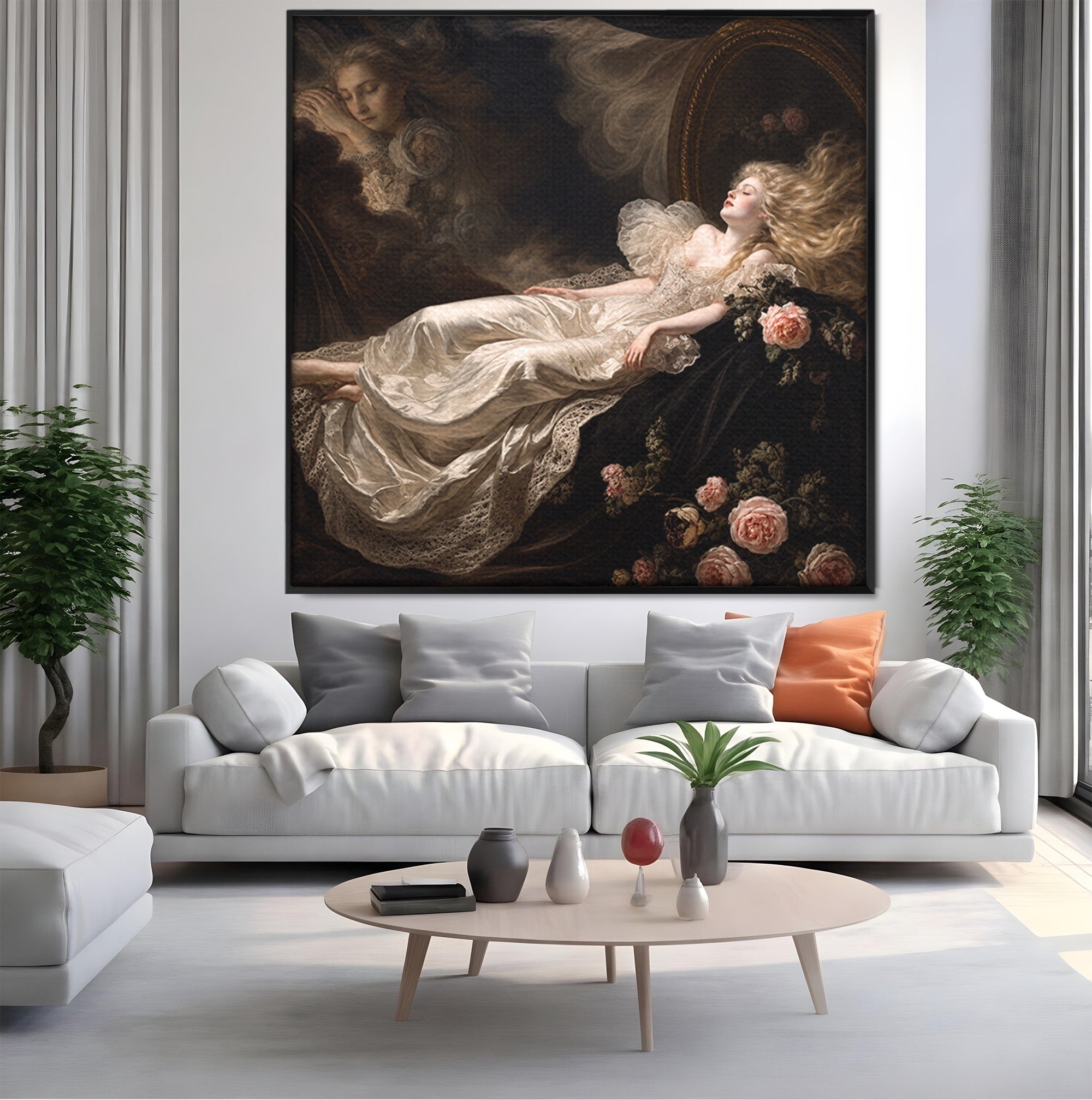 Tablou Canvas Premium LuxCanva® U1133, Visul Romantic, Femeie, Eleganta, Visare, Romantic, Dormitor, Culori Vibrante