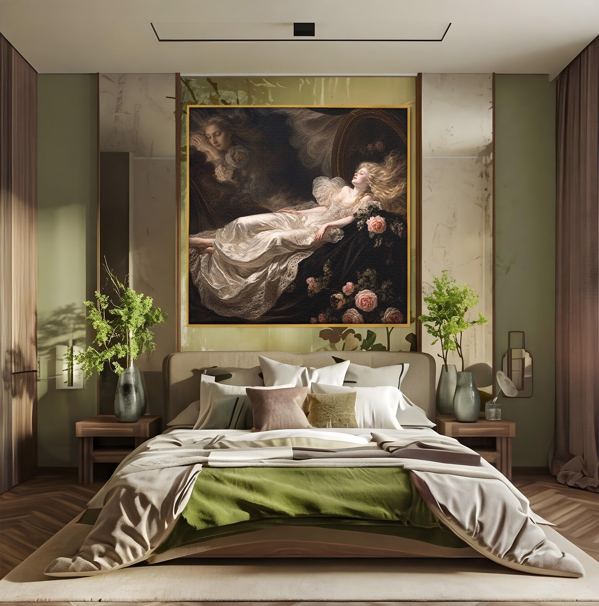 Tablou Canvas Premium LuxCanva® U1133, Visul Romantic, Femeie, Eleganta, Visare, Romantic, Dormitor, Culori Vibrante