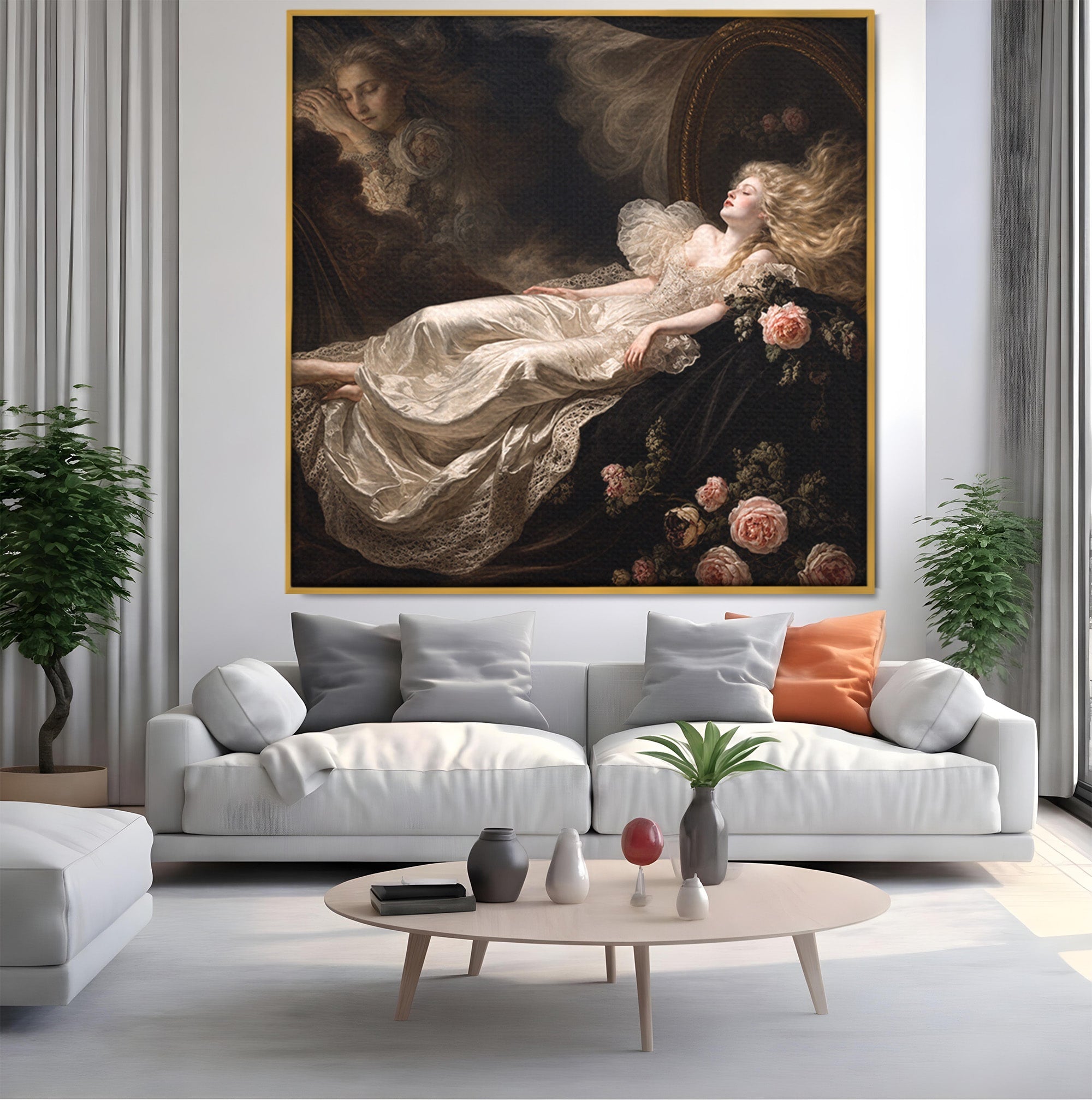 Tablou Canvas Premium LuxCanva® U1133, Visul Romantic, Femeie, Eleganta, Visare, Romantic, Dormitor, Culori Vibrante