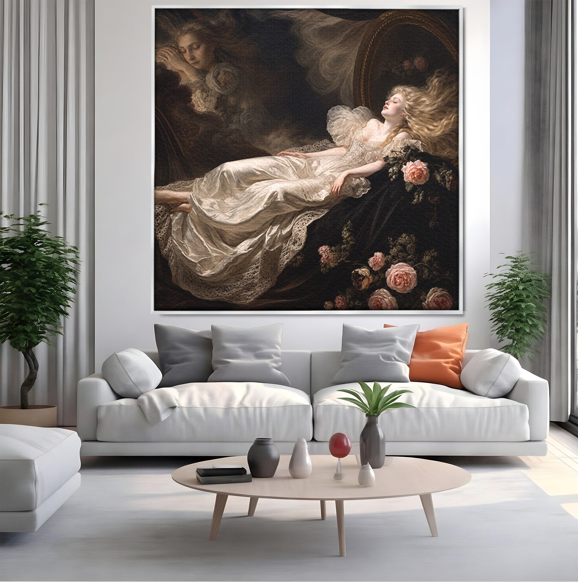 Tablou Canvas Premium LuxCanva® U1133, Visul Romantic, Femeie, Eleganta, Visare, Romantic, Dormitor, Culori Vibrante