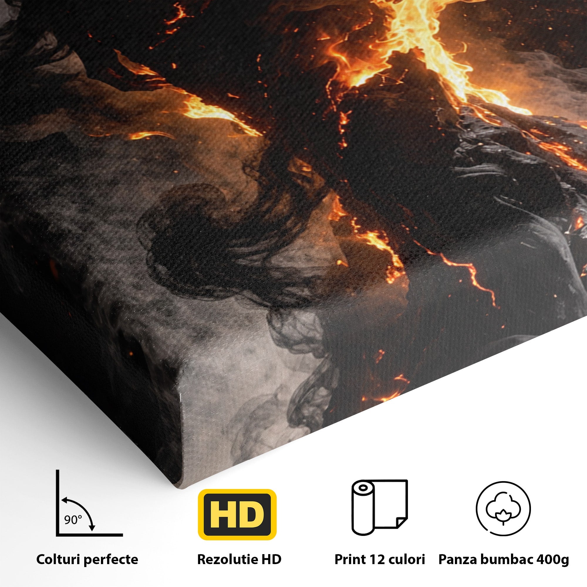 Tablou Canvas Premium LuxCanva® U1134, Misterul Flacarilor, Femeie, Foc, Mister, Dramatic, Living, Culori Vibrante