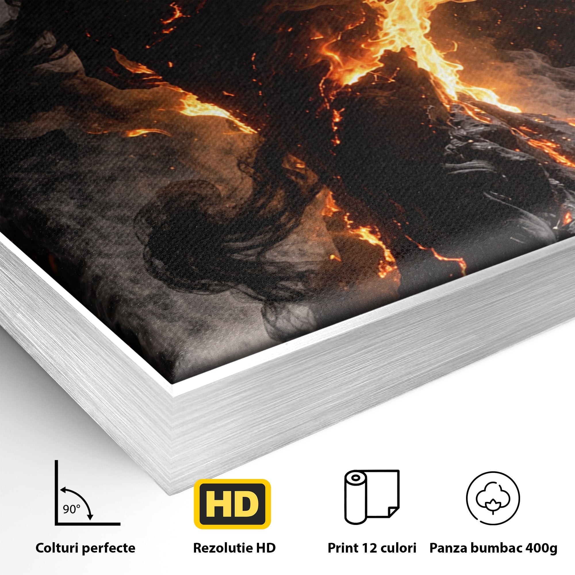 Tablou Canvas Premium LuxCanva® U1134, Misterul Flacarilor, Femeie, Foc, Mister, Dramatic, Living, Culori Vibrante
